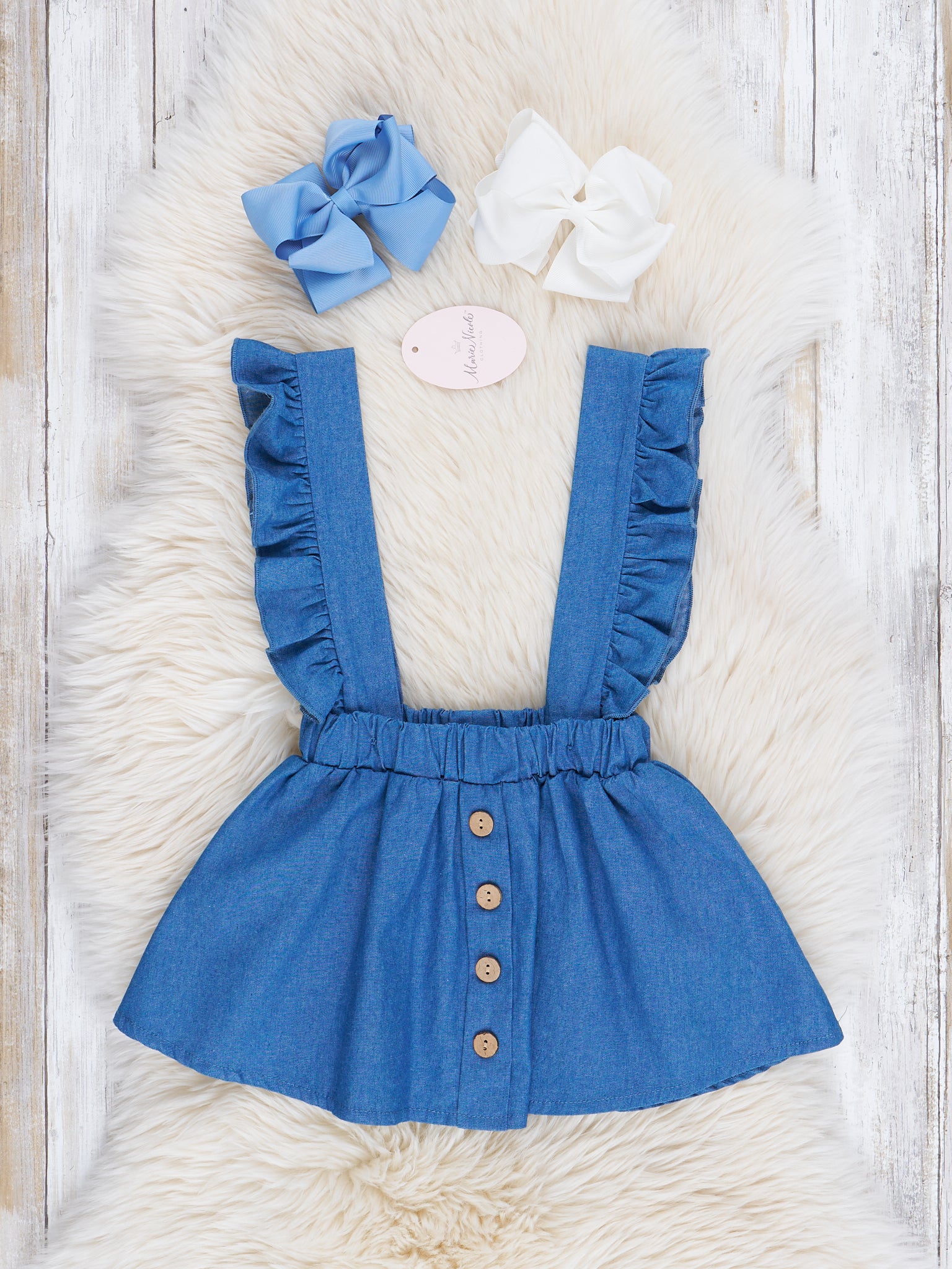 Chambray Bunny Ruffle Overall Set - Marie Nicole Clothing