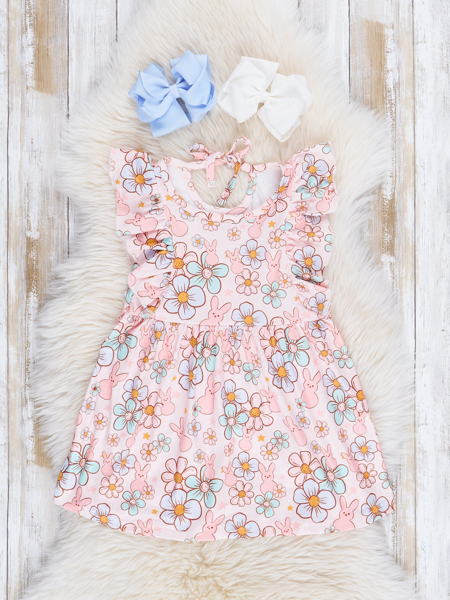 Blush Begonia Bunny Ruffle Tie Dress - Marie Nicole Clothing