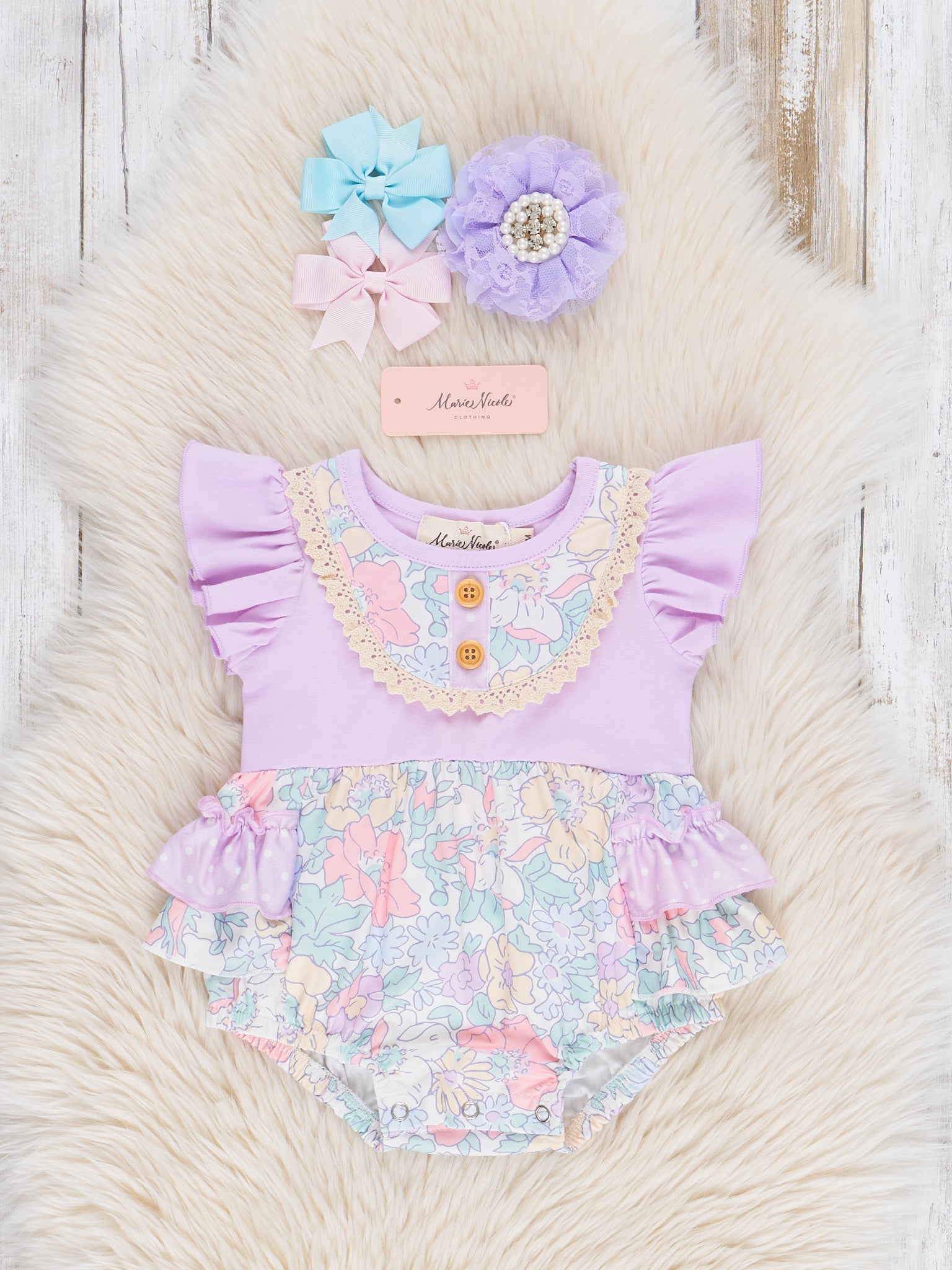 Orchid Garden Ruffle Bubble Romper - Marie Nicole Clothing