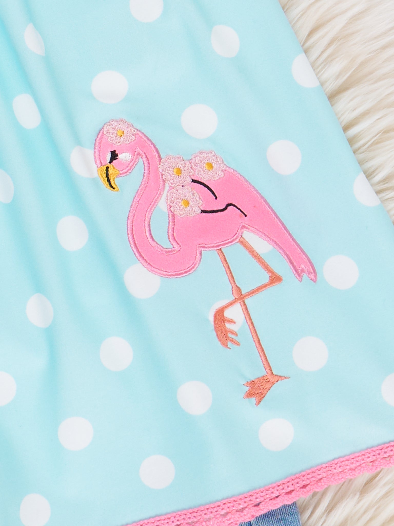 Flamingo Fancy Embroidered Denim Outfit - Marie Nicole Clothing