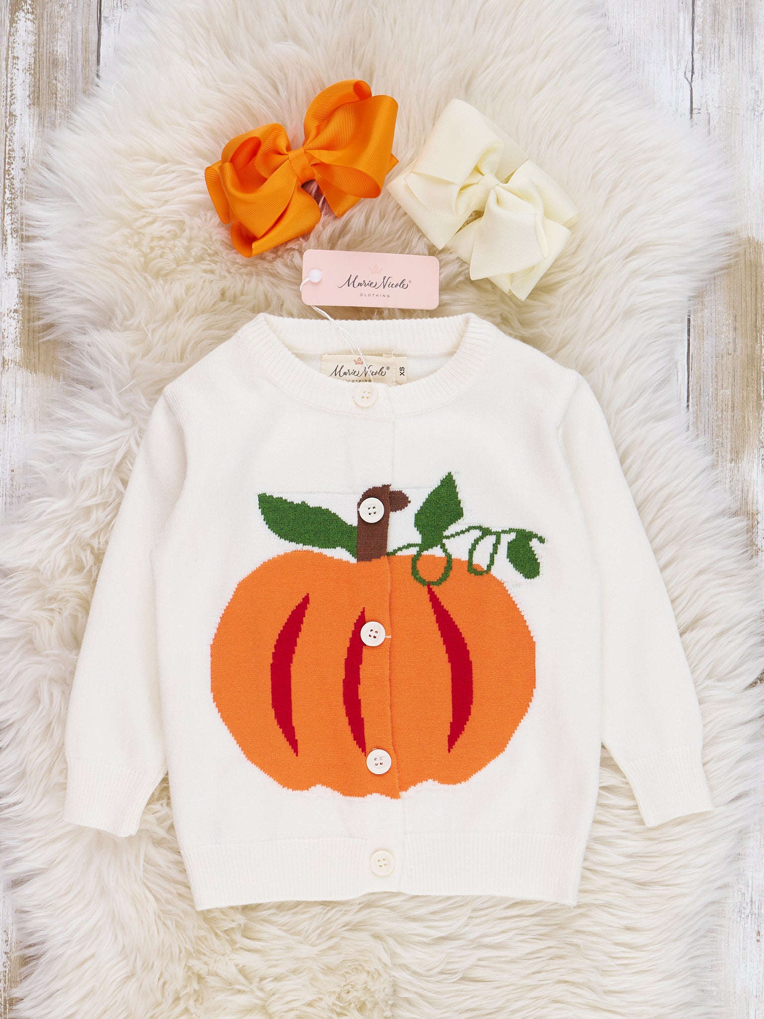 Cream Swirly Pumpkin Cardigan - Marie Nicole Clothing
