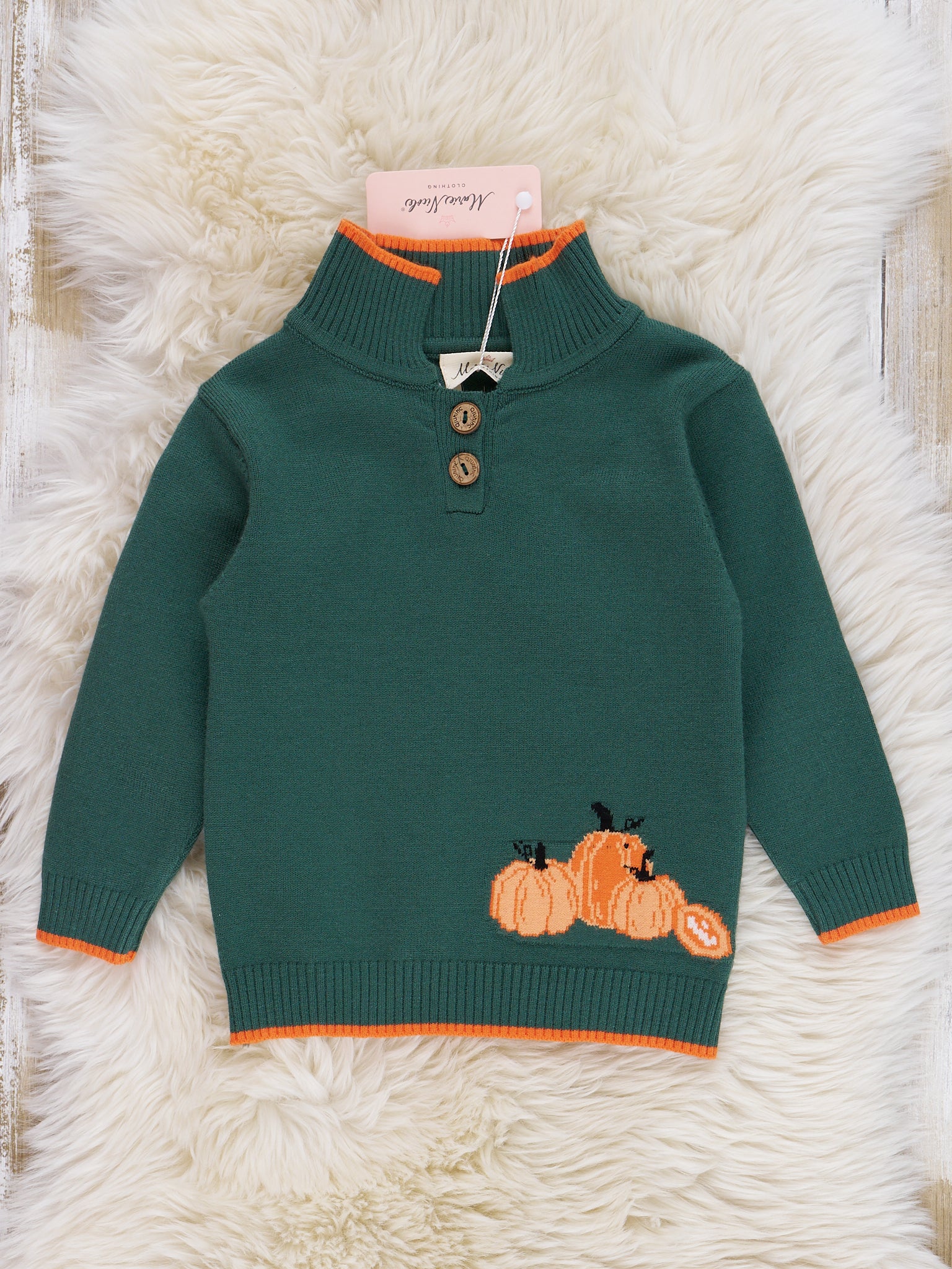 Hunter Green Pumpkin Patch Polo Sweater - Marie Nicole Clothing