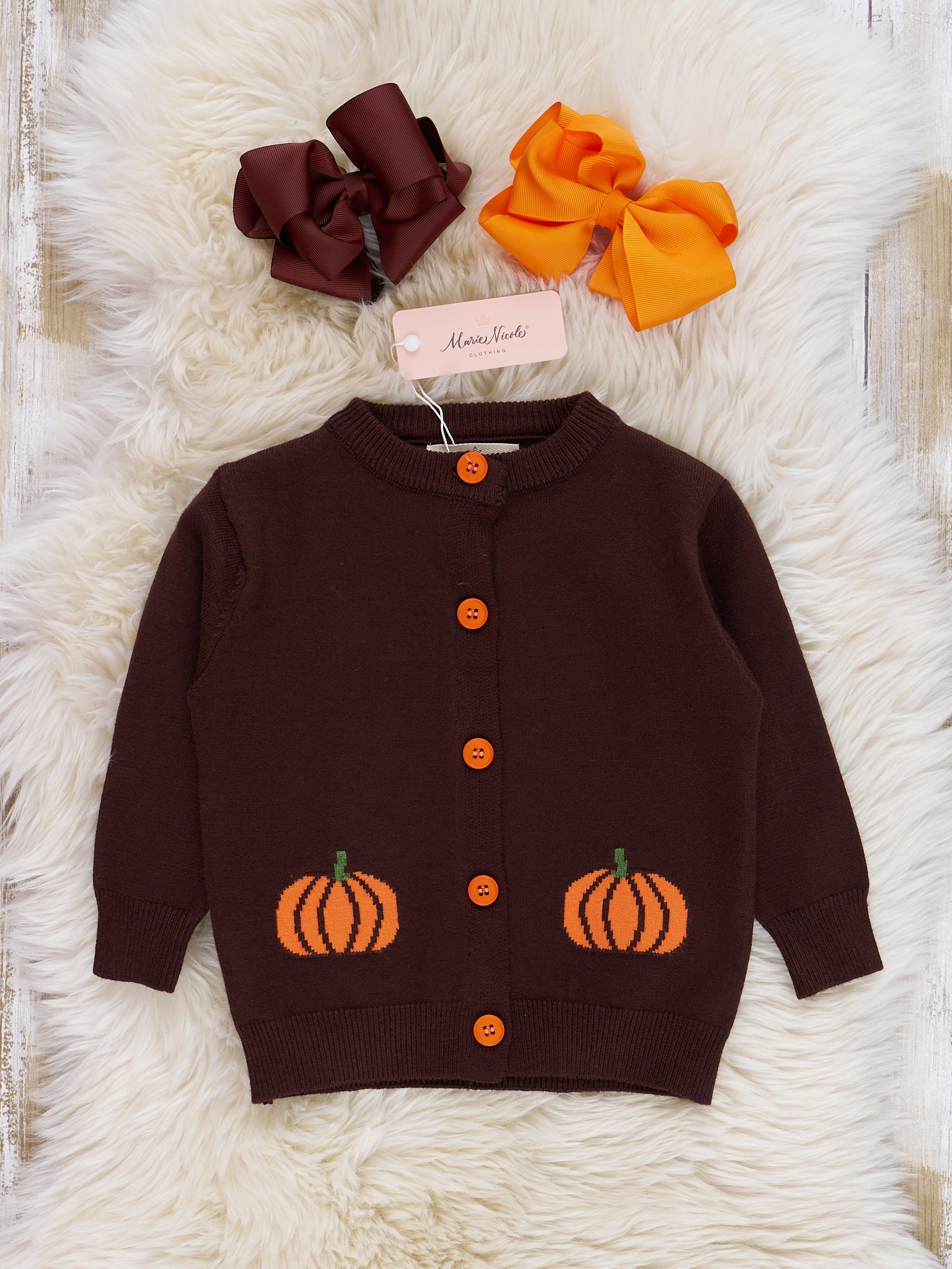 Brown & Orange Pumpkin Cardigan - Marie Nicole Clothing