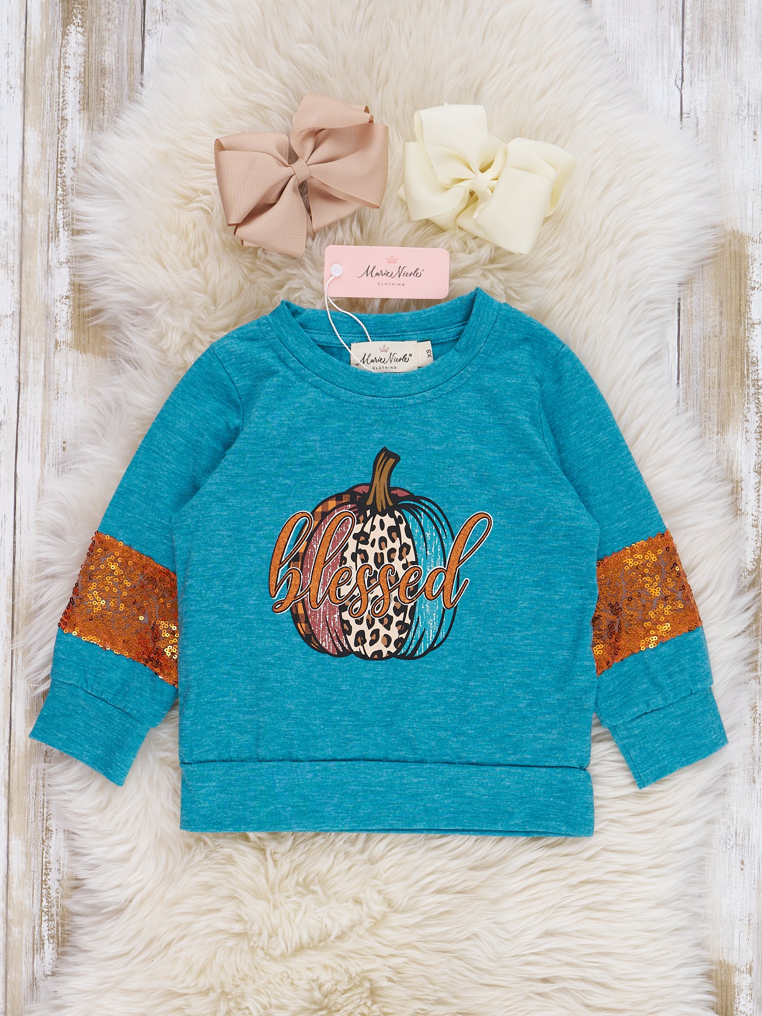 Mom & Me Turquoise "Blessed" Crew Neck - Marie Nicole Clothing