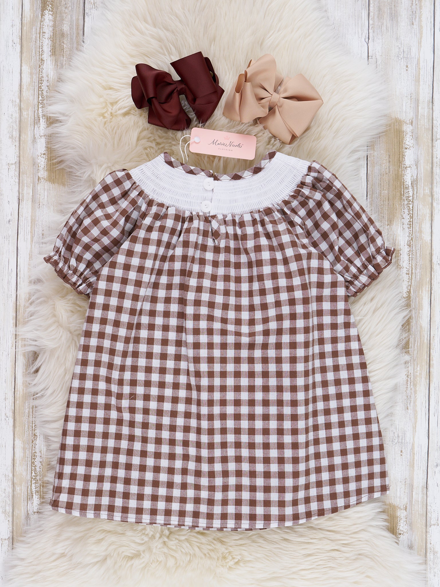 Autumn Gingham Smocked Turkey Dress - Marie Nicole Clothing