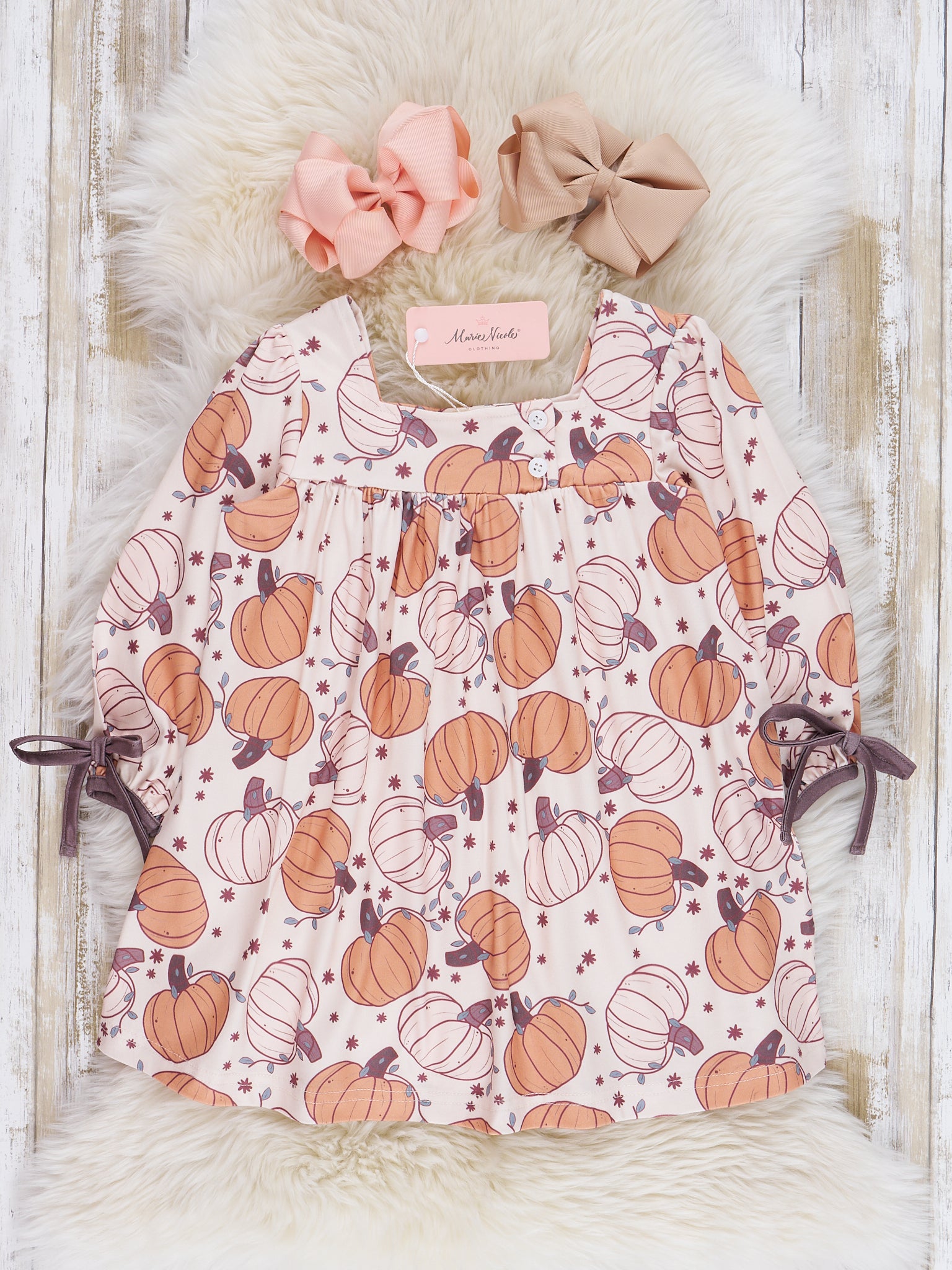 Bow Sleeve Pumpkins Dress - Marie Nicole Clothing