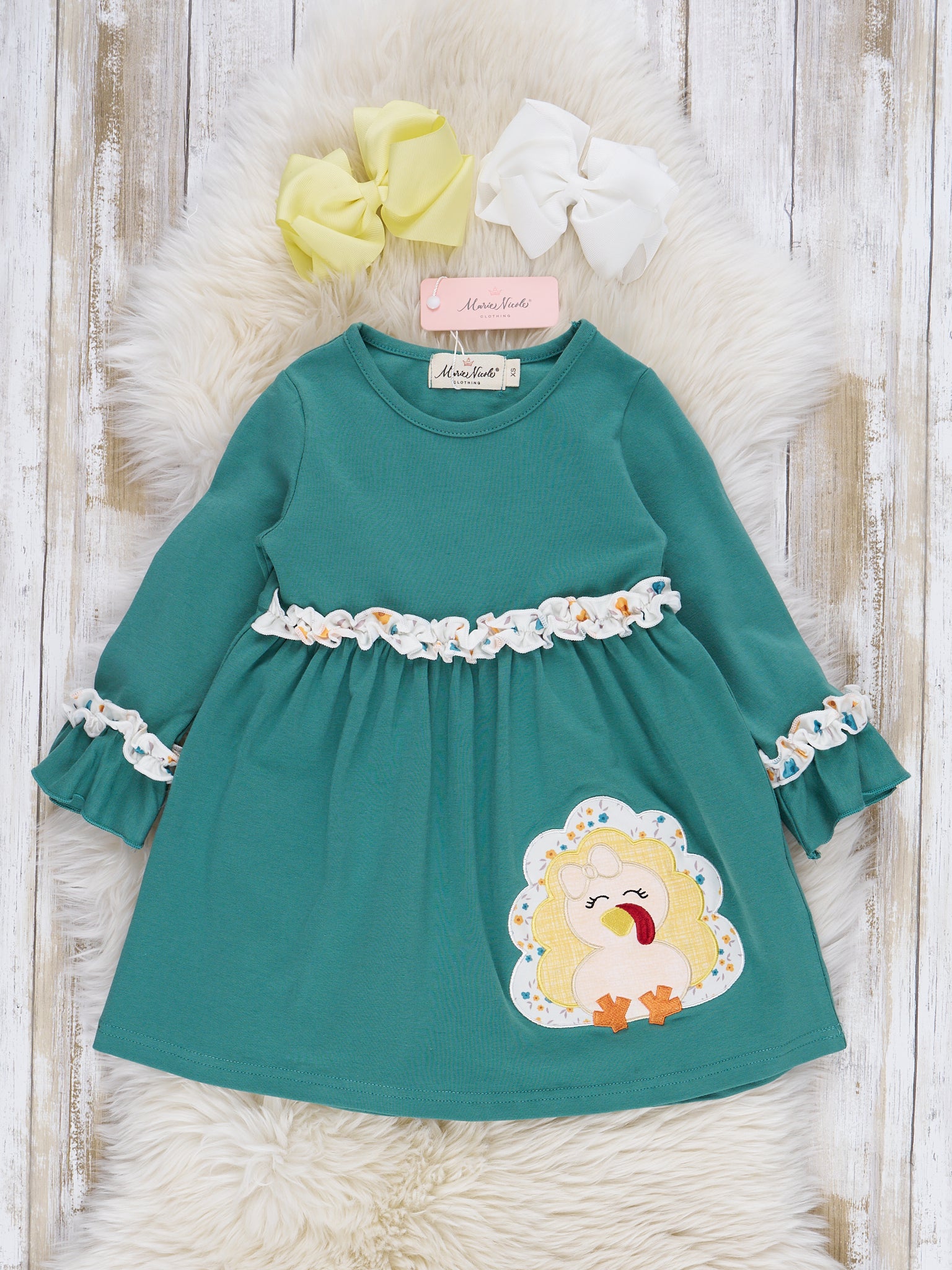 Deep Emerald Embroidered Turkey Ruffle Dress - Marie Nicole Clothing