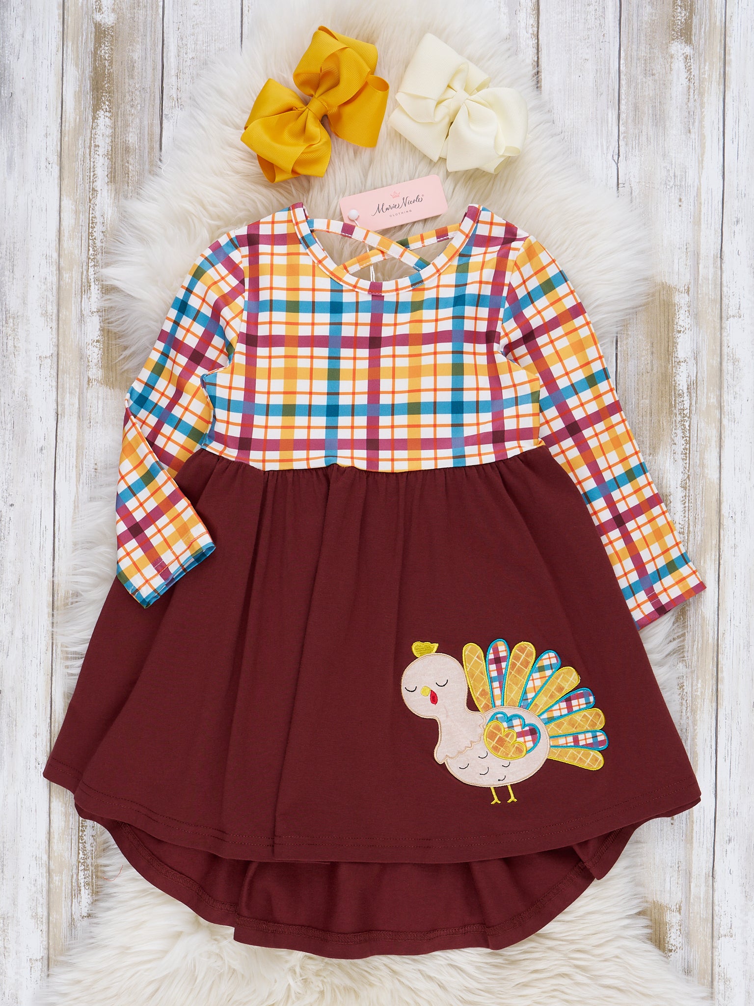 Deep Berry Plaid Turkey Hi - Lo Dress - Marie Nicole Clothing