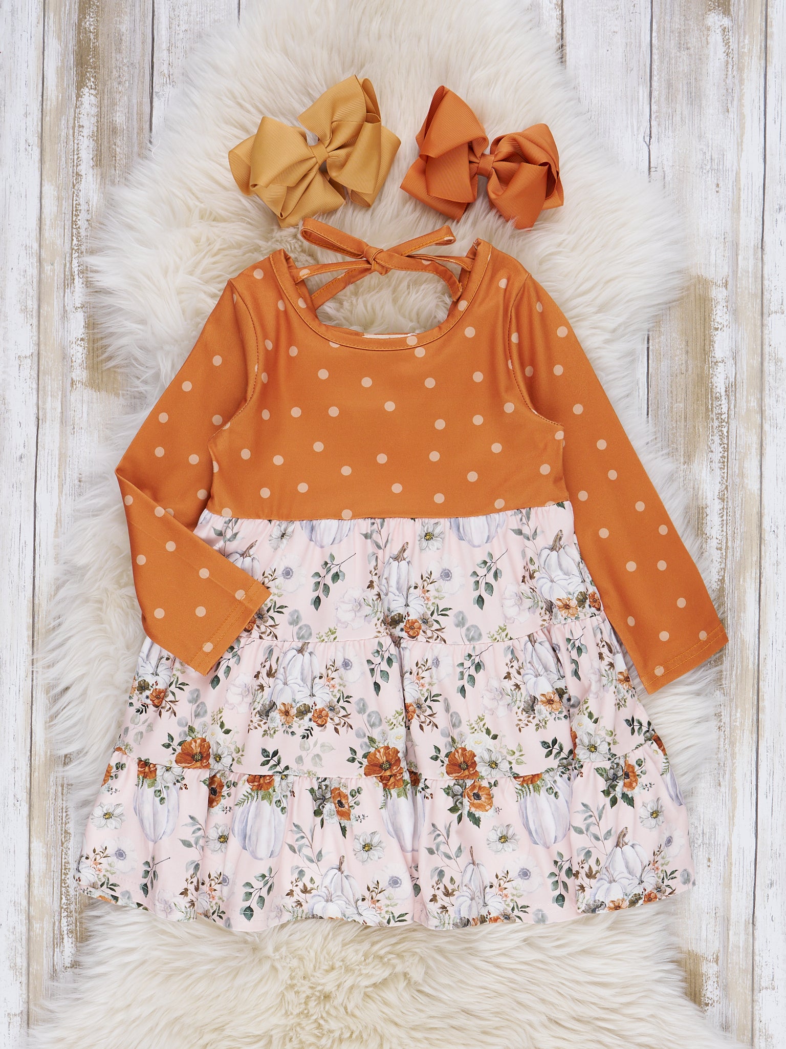 Butterscotch Wildflowers & Pumpkins Tiered Ruffle Dress - Marie Nicole Clothing