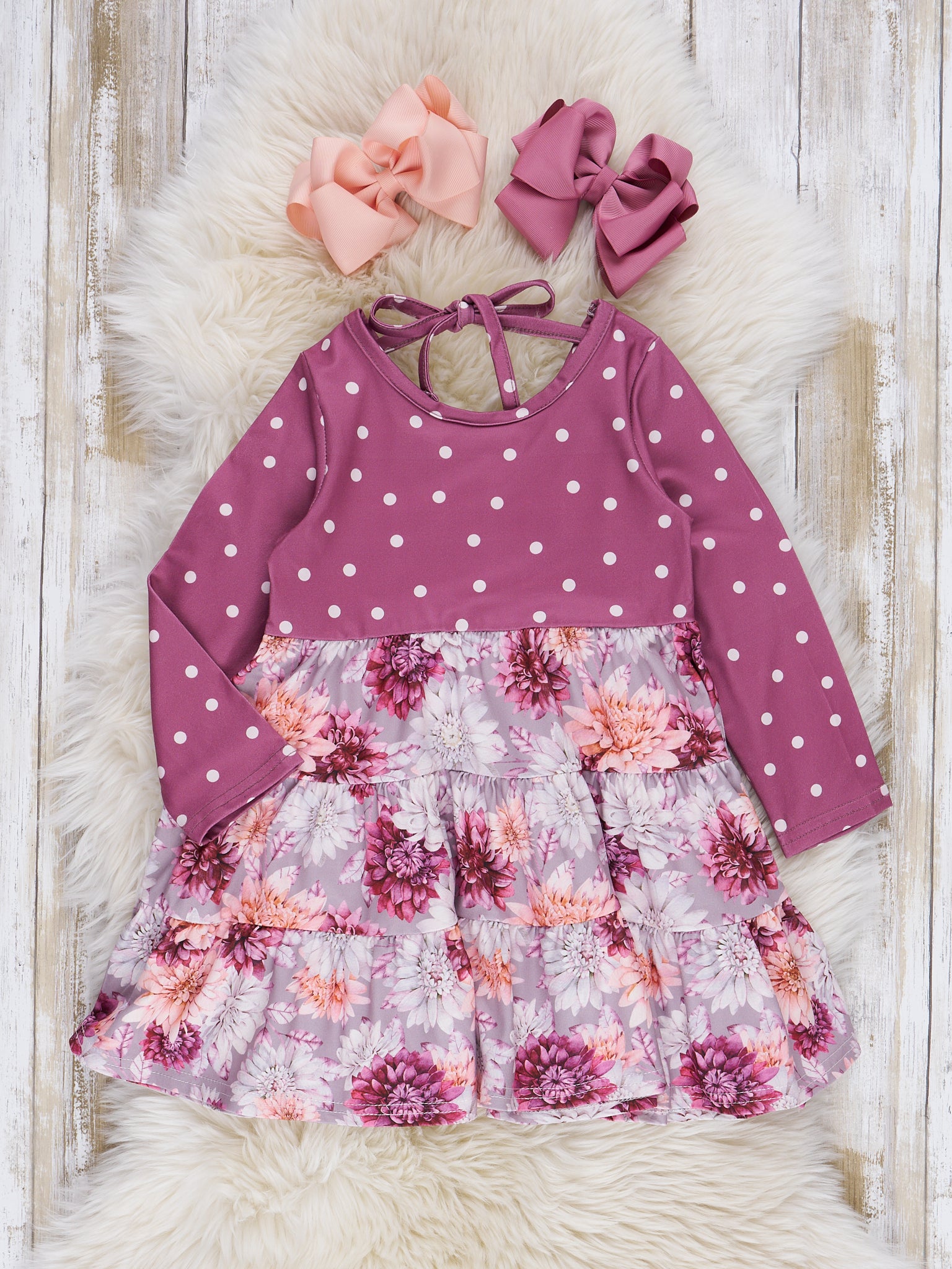 Mauve Dots & Wildflowers Tiered Ruffle Dress - Marie Nicole Clothing