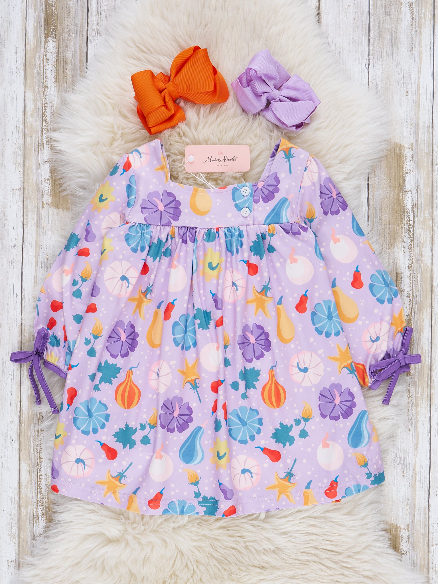 Bow Sleeve Pumpkins Dress - Marie Nicole Clothing