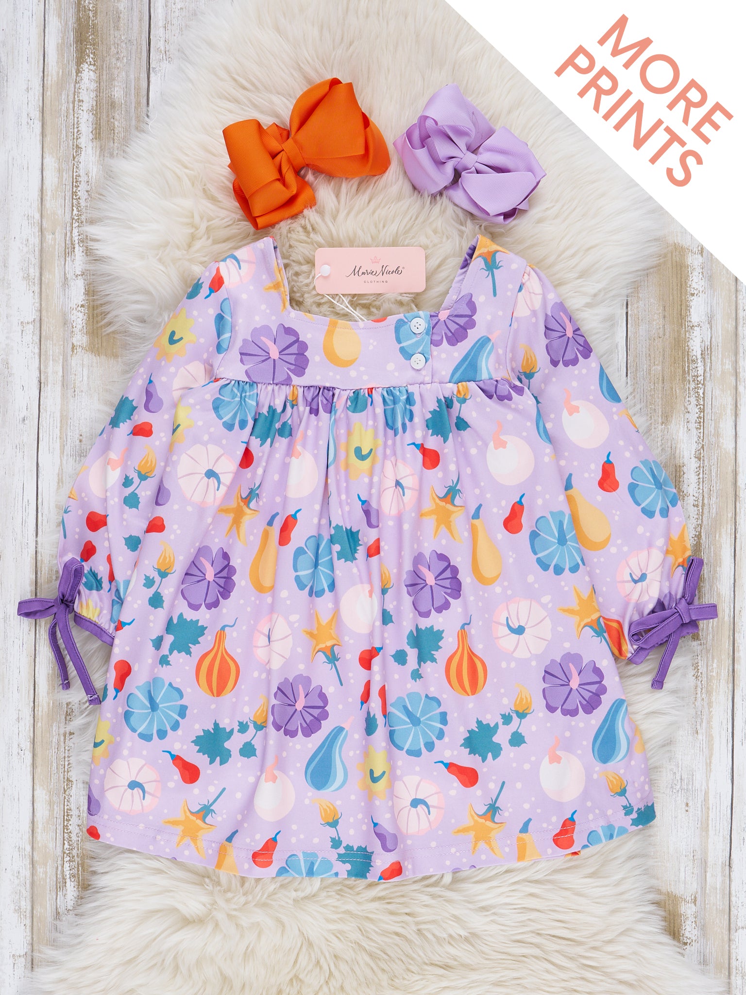 Bow Sleeve Pumpkins Dress - Marie Nicole Clothing