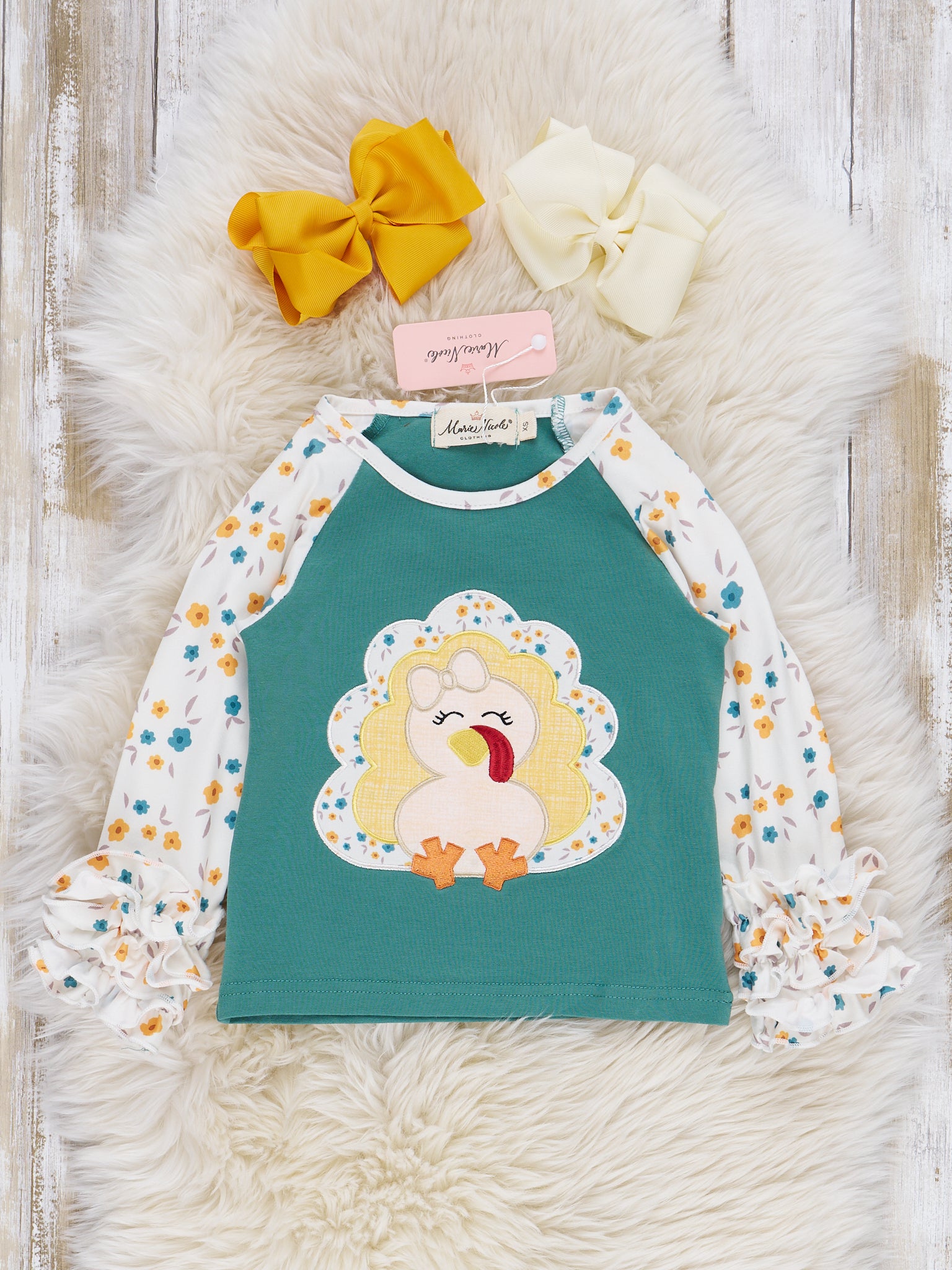 Deep Emerald Embroidered Turkey Ruffle Top - Marie Nicole Clothing