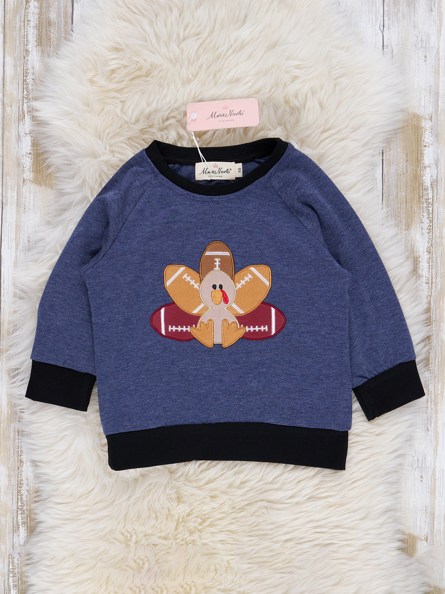 Navy Football Turkey Raglan Crew Neck - Marie Nicole Clothing