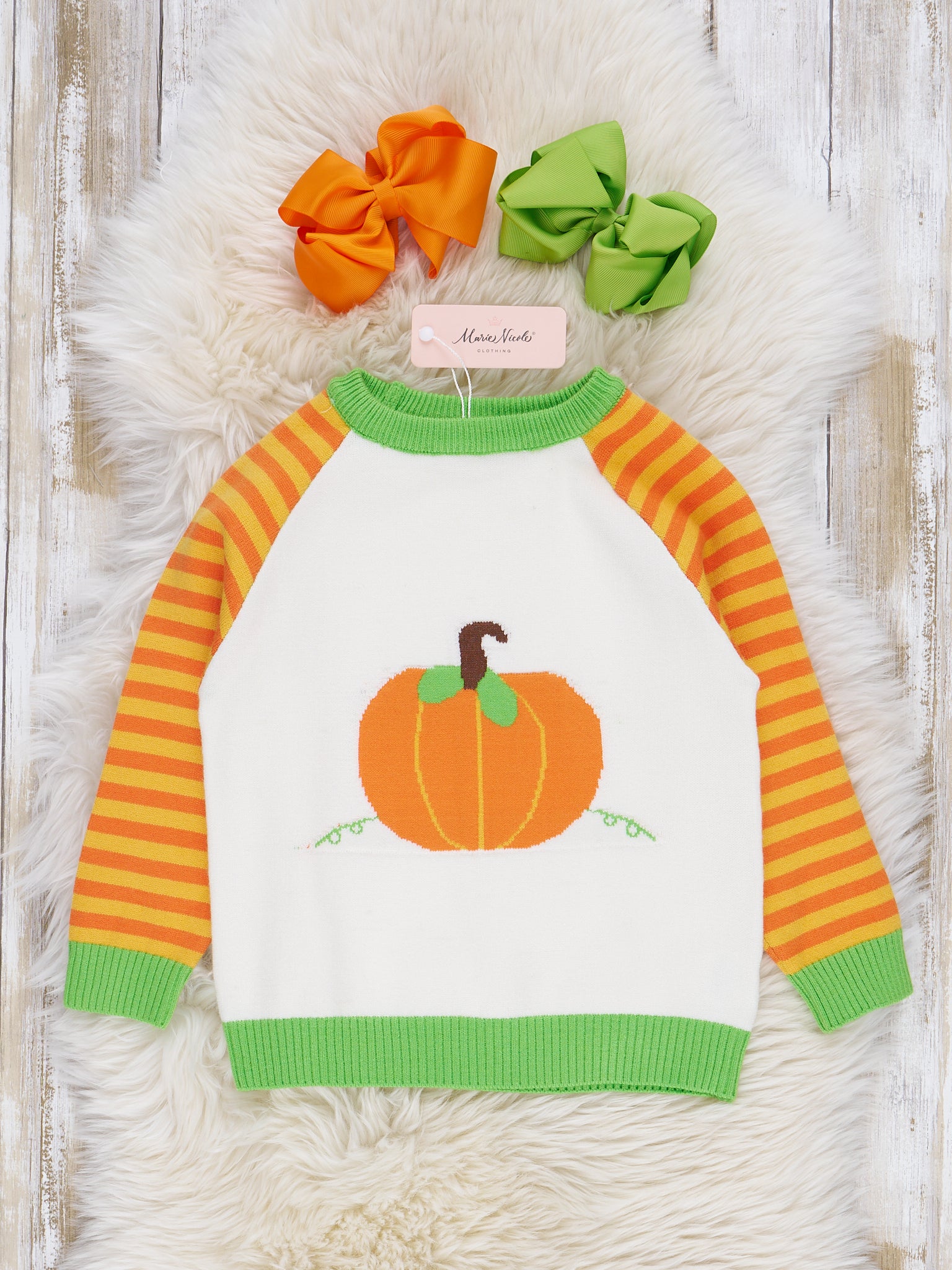 Orange & Lime Pumpkin Raglan Sweater - Marie Nicole Clothing