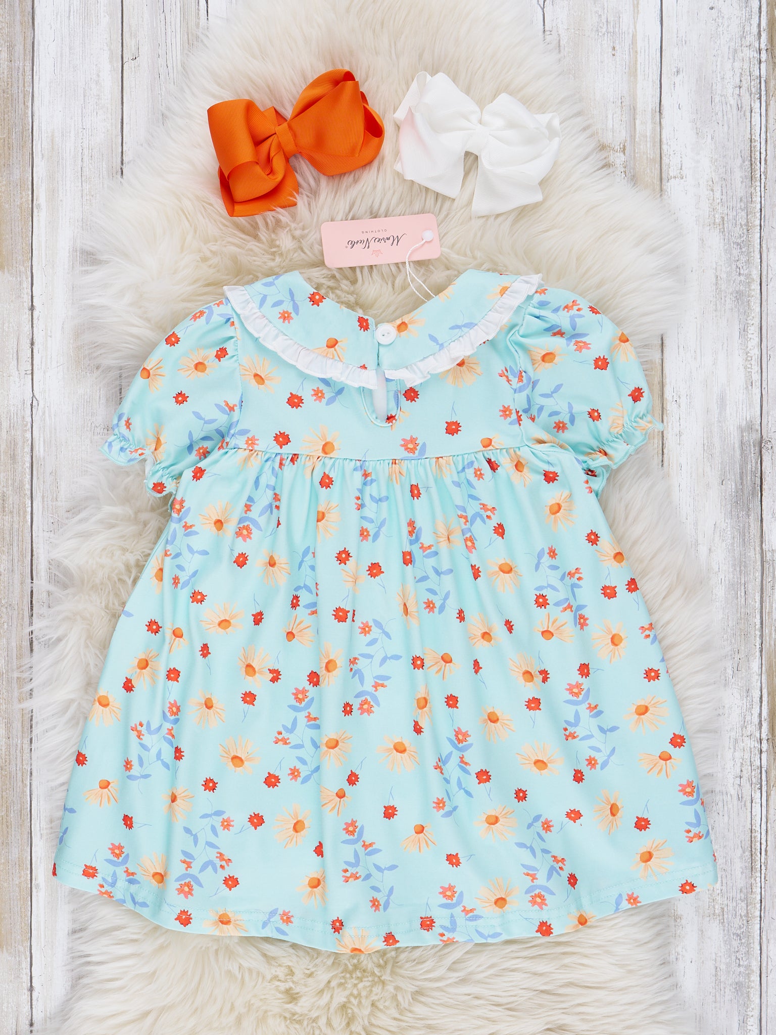 Light Blue Embroidered Turkey Ruffle Dress - Marie Nicole Clothing