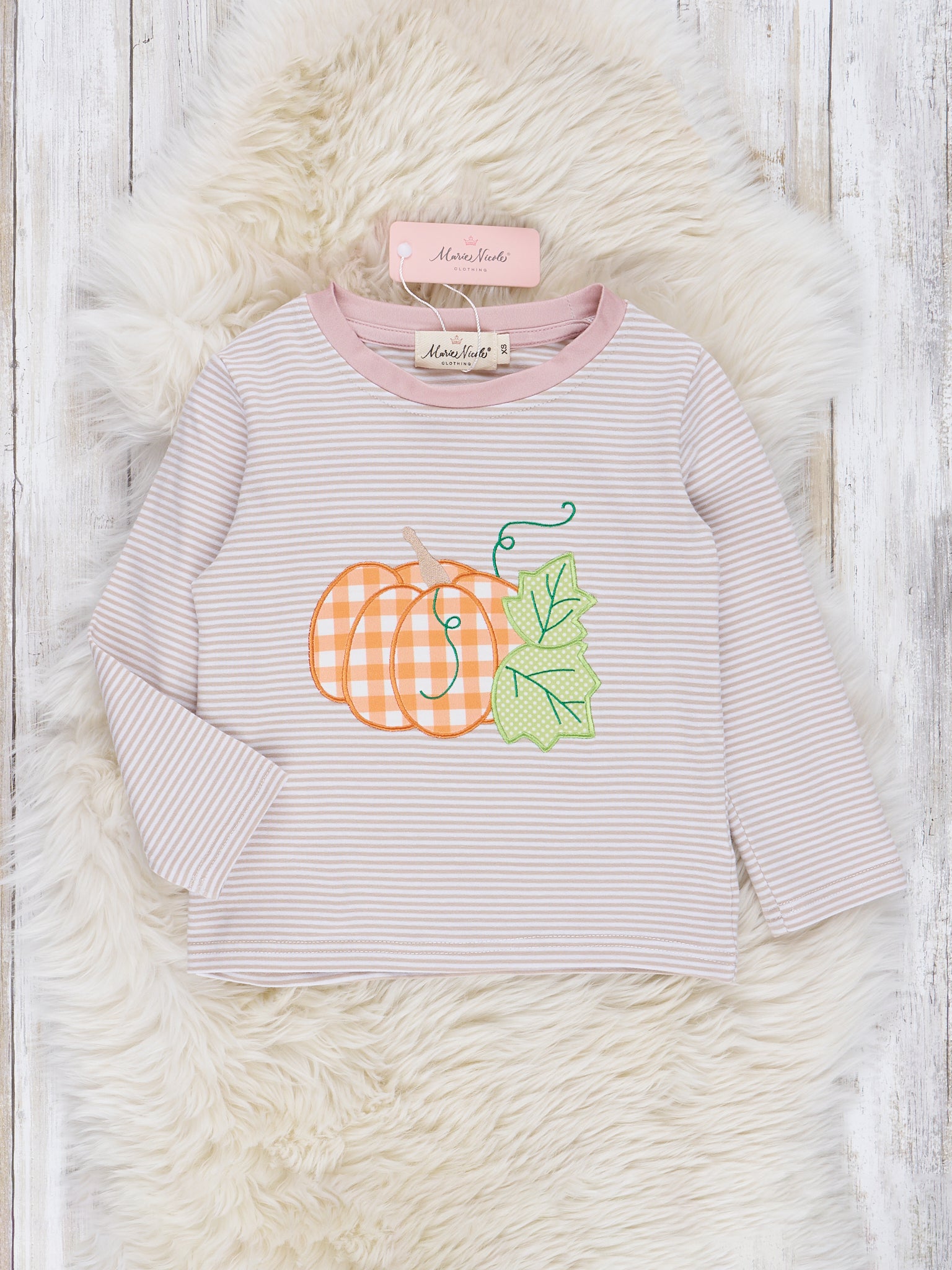 Tan Stripe Pumpkin Shirt - Marie Nicole Clothing