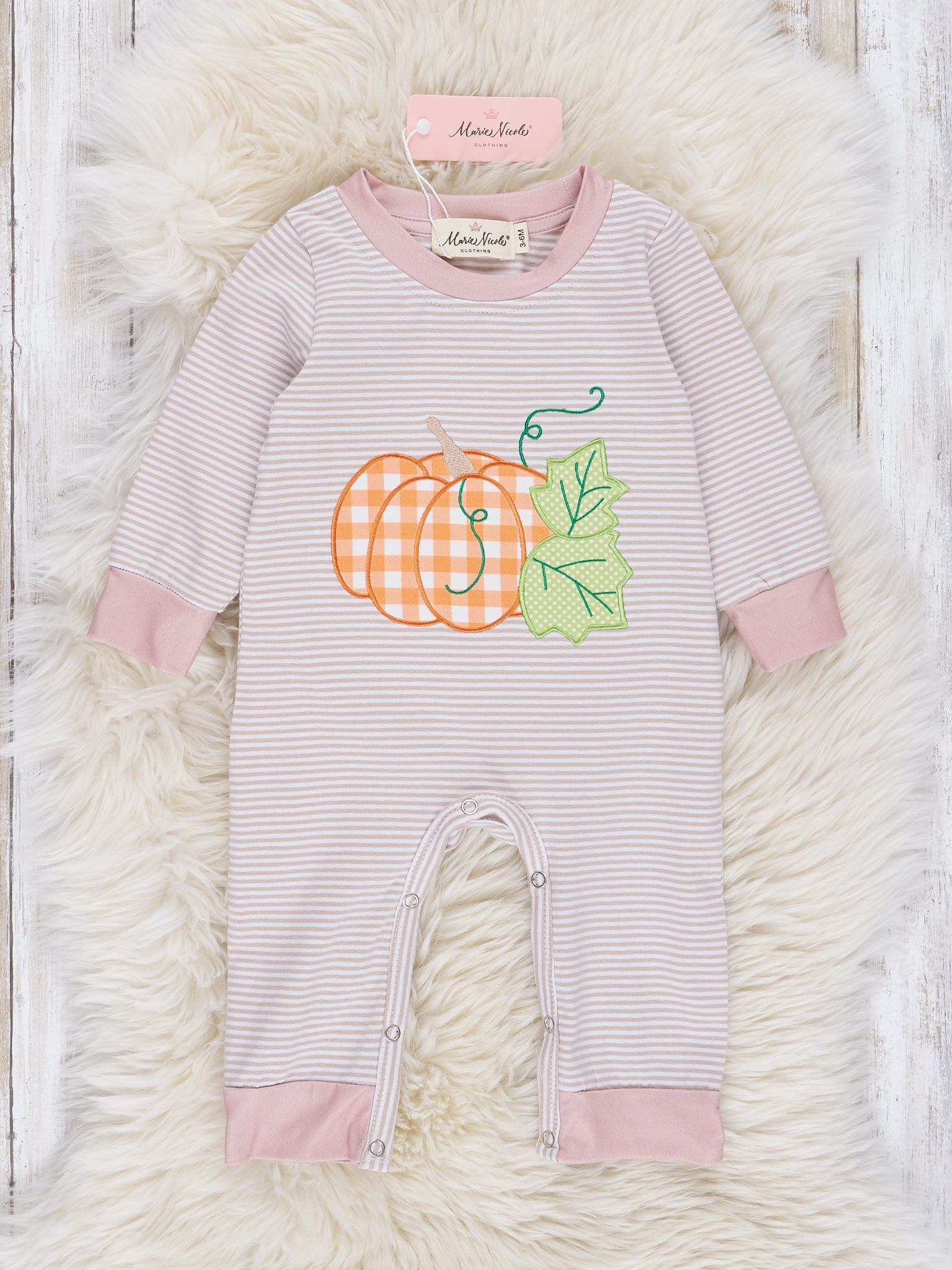 Tan Stripe Pumpkin Romper - Marie Nicole Clothing