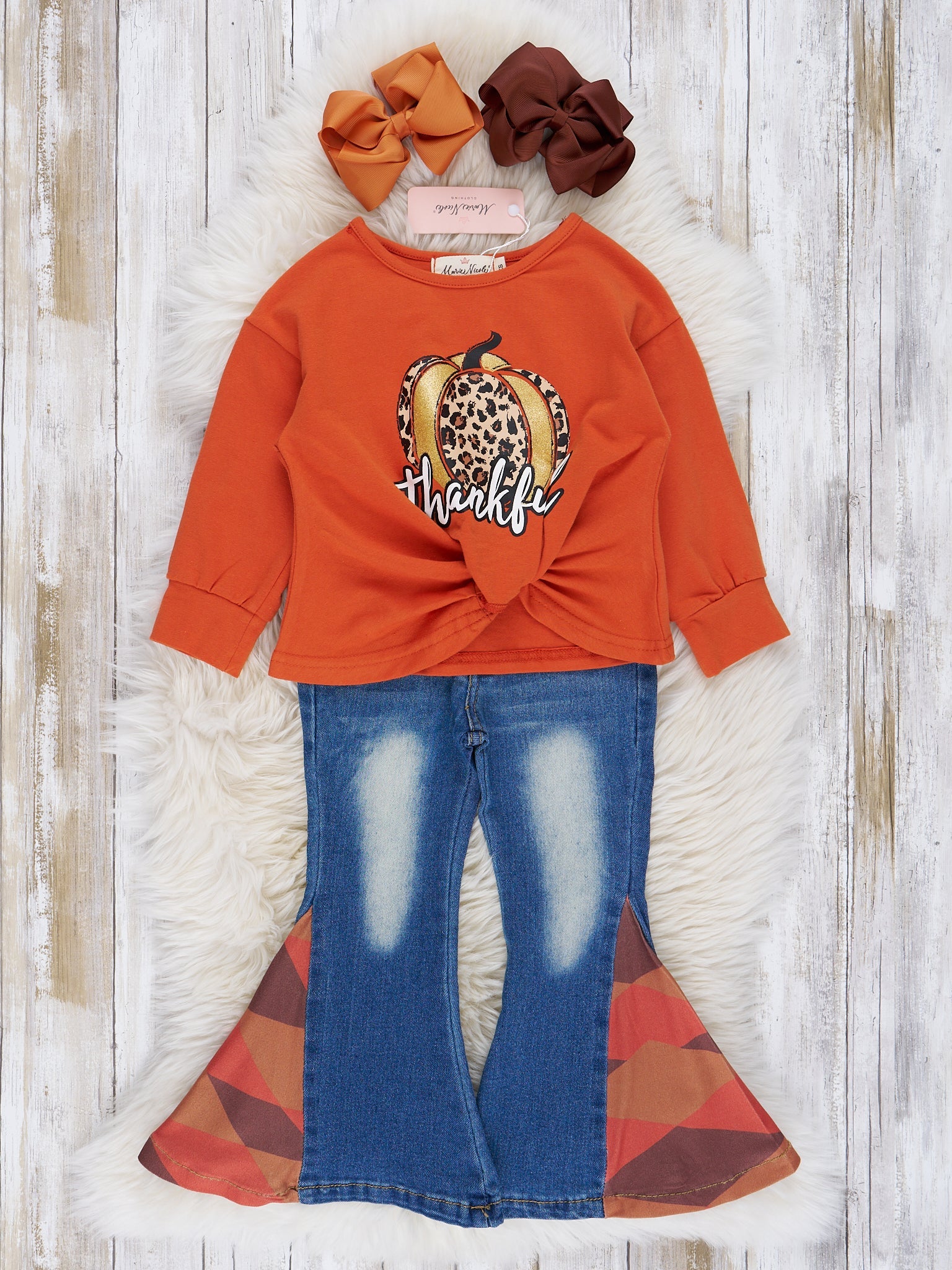 Bright Orange "Thankful" Bell Bottom Outfit - Marie Nicole Clothing