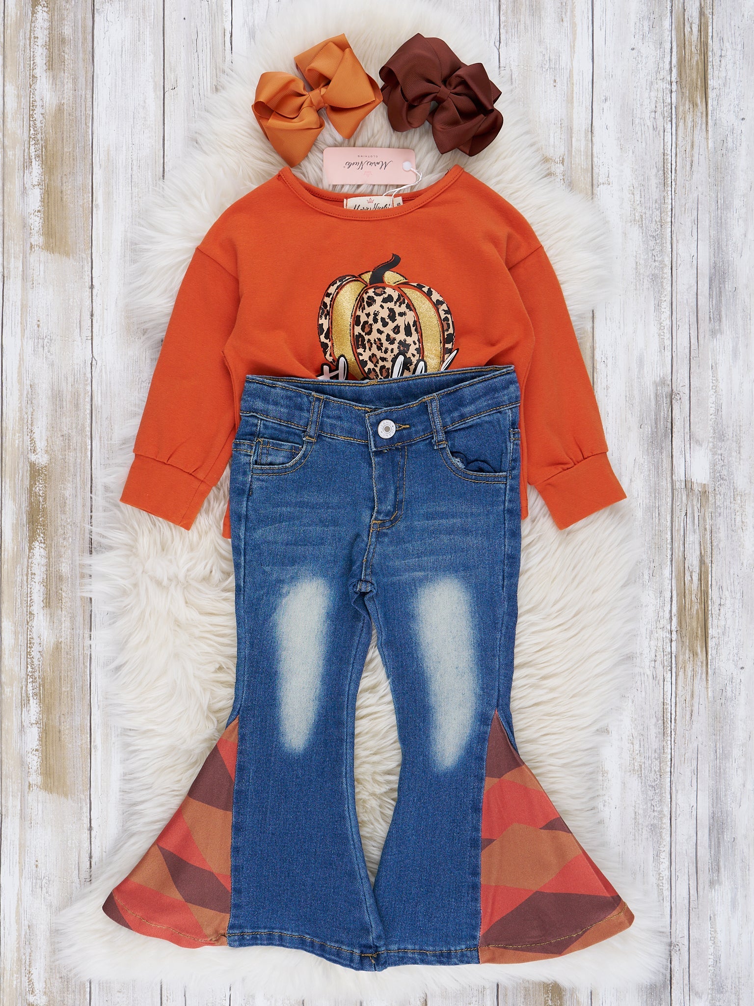 Bright Orange "Thankful" Bell Bottom Outfit - Marie Nicole Clothing