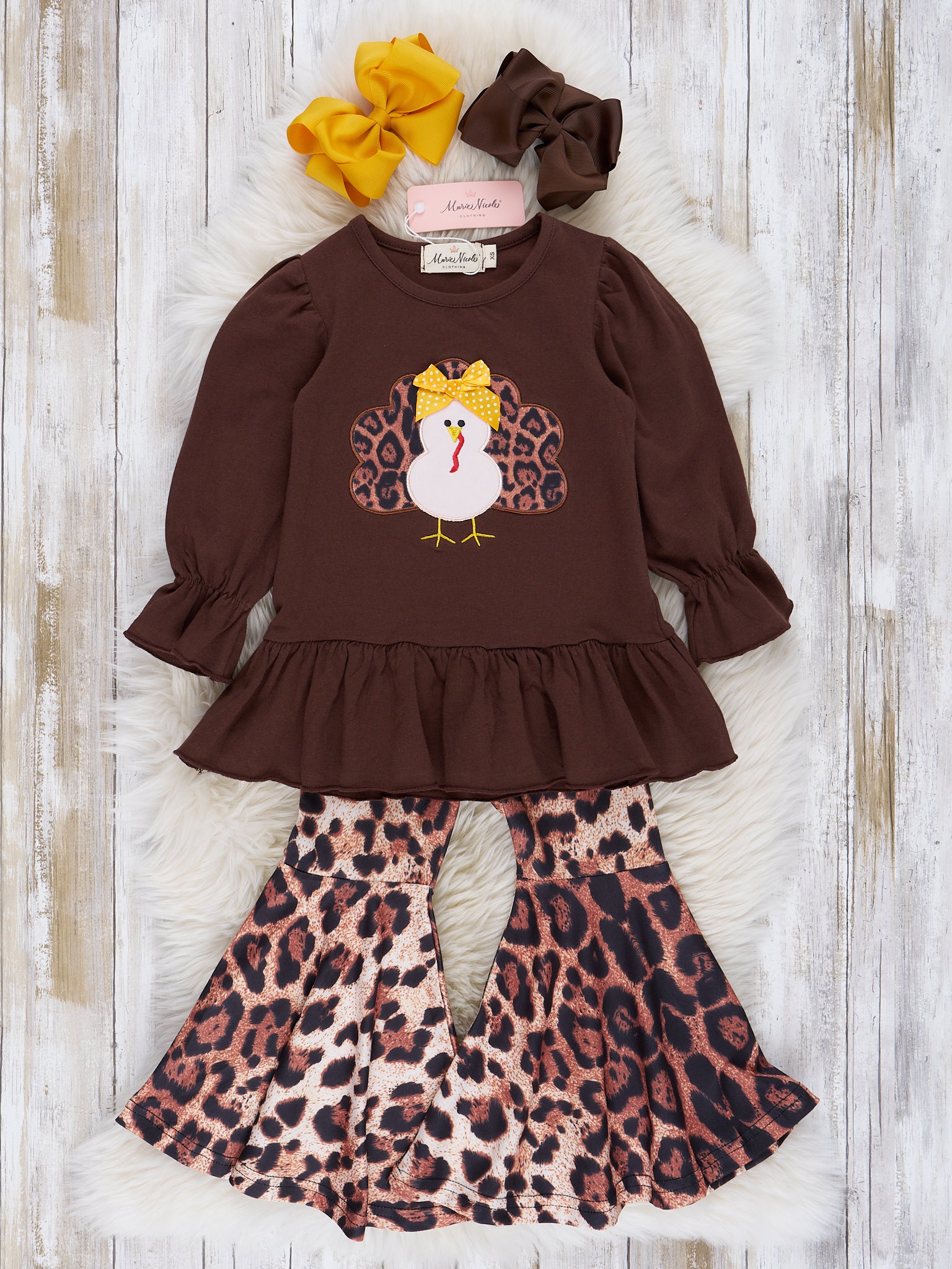 Brown Leopard Print Turkey Bell Bottom Outfit - Marie Nicole Clothing