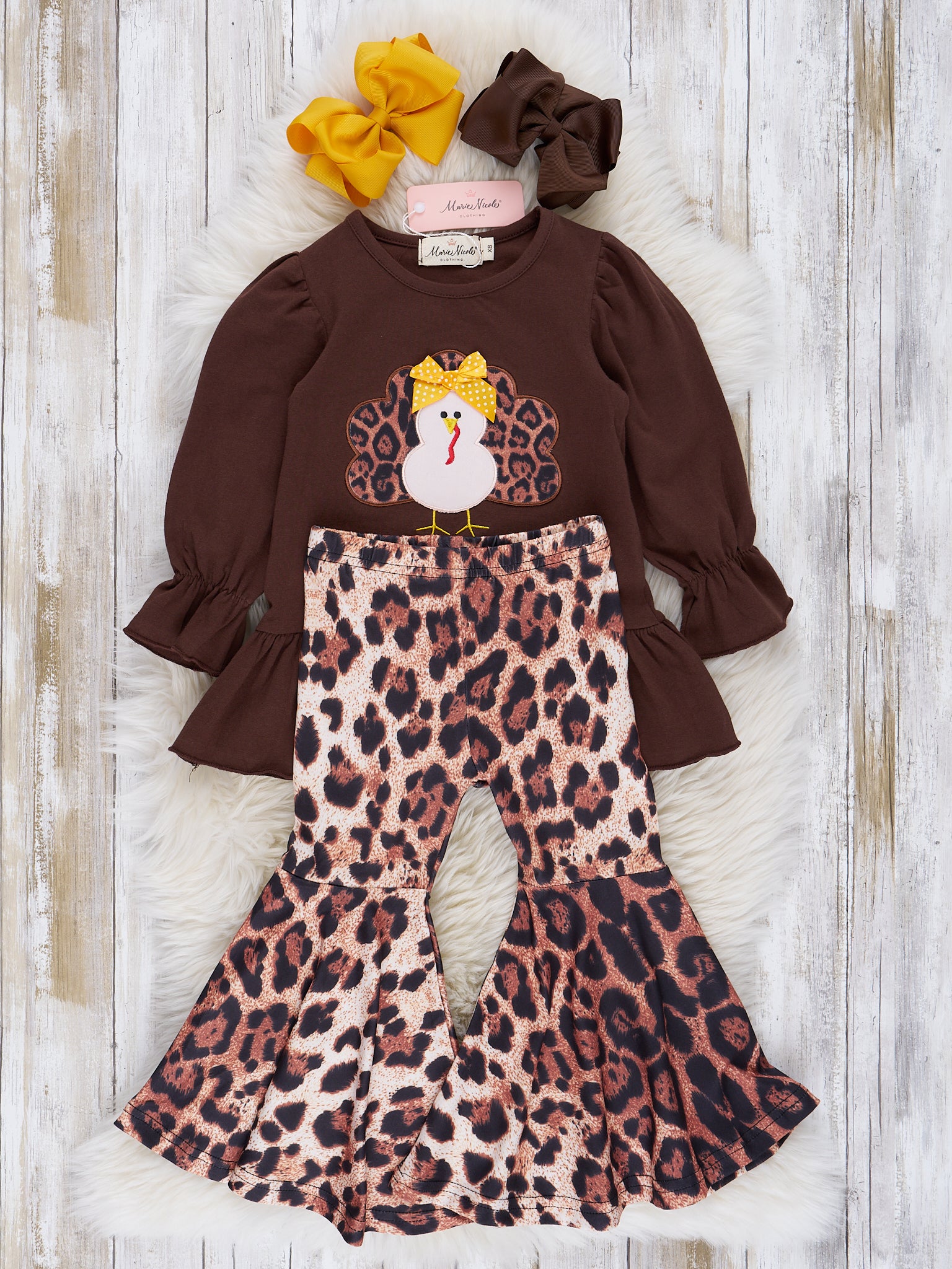 Brown Leopard Print Turkey Bell Bottom Outfit - Marie Nicole Clothing