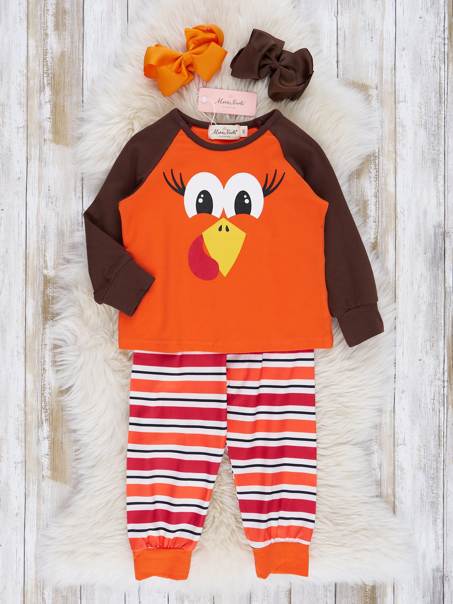 Bright Orange Stripes Turkey Pajamas - Marie Nicole Clothing