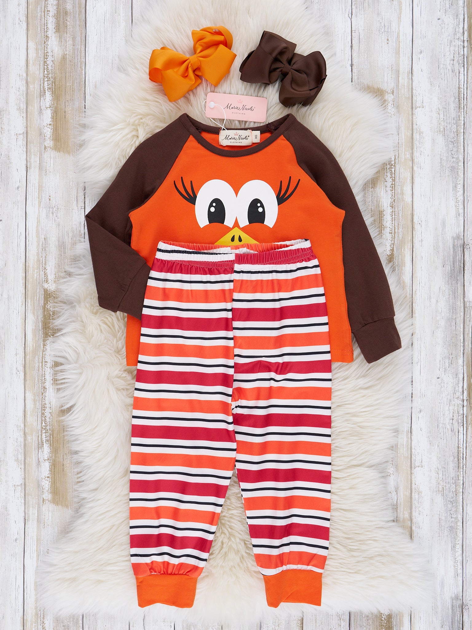 Bright Orange Stripes Turkey Pajamas - Marie Nicole Clothing