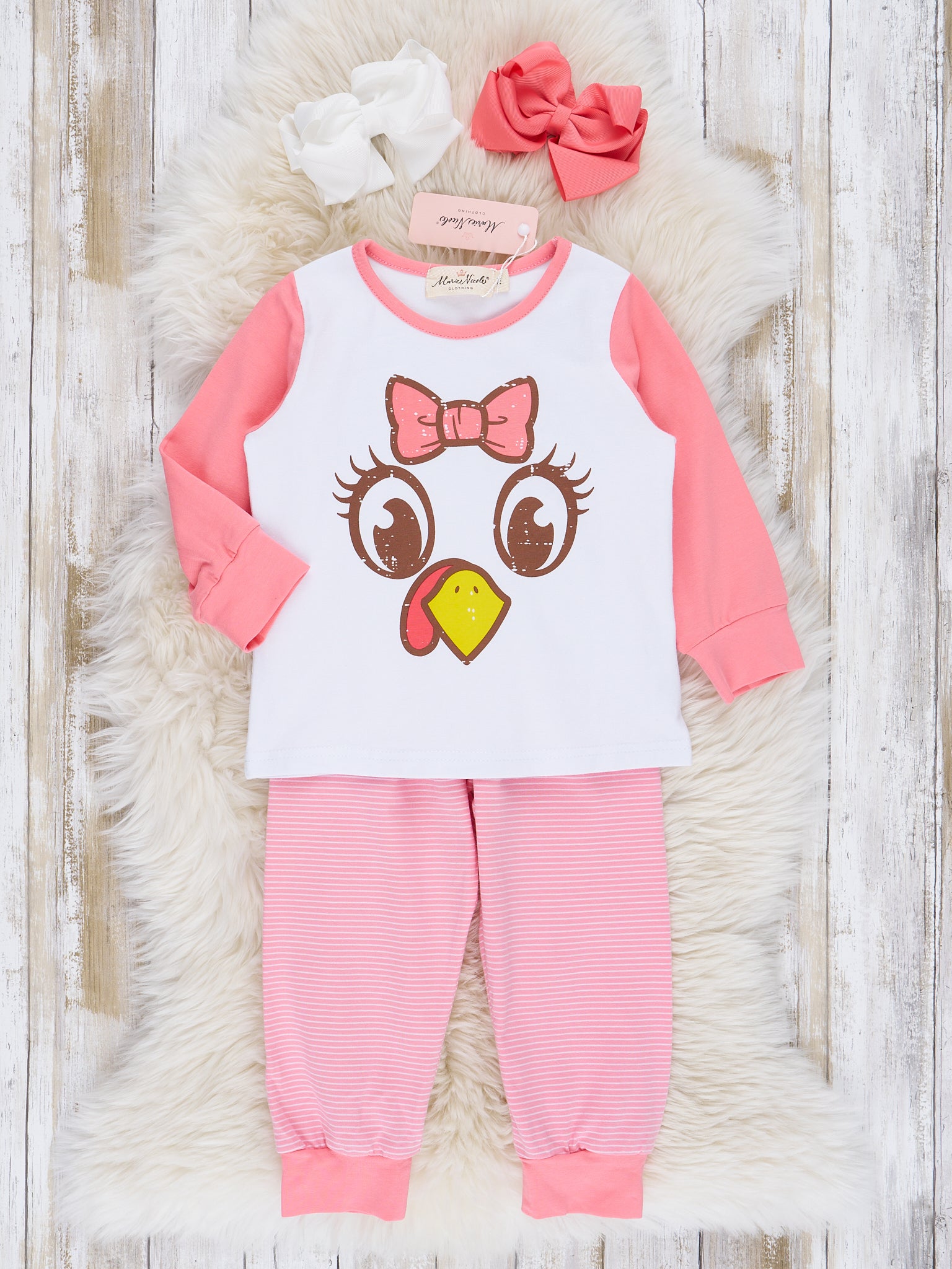 Pink & White Turkey Pajamas - Marie Nicole Clothing