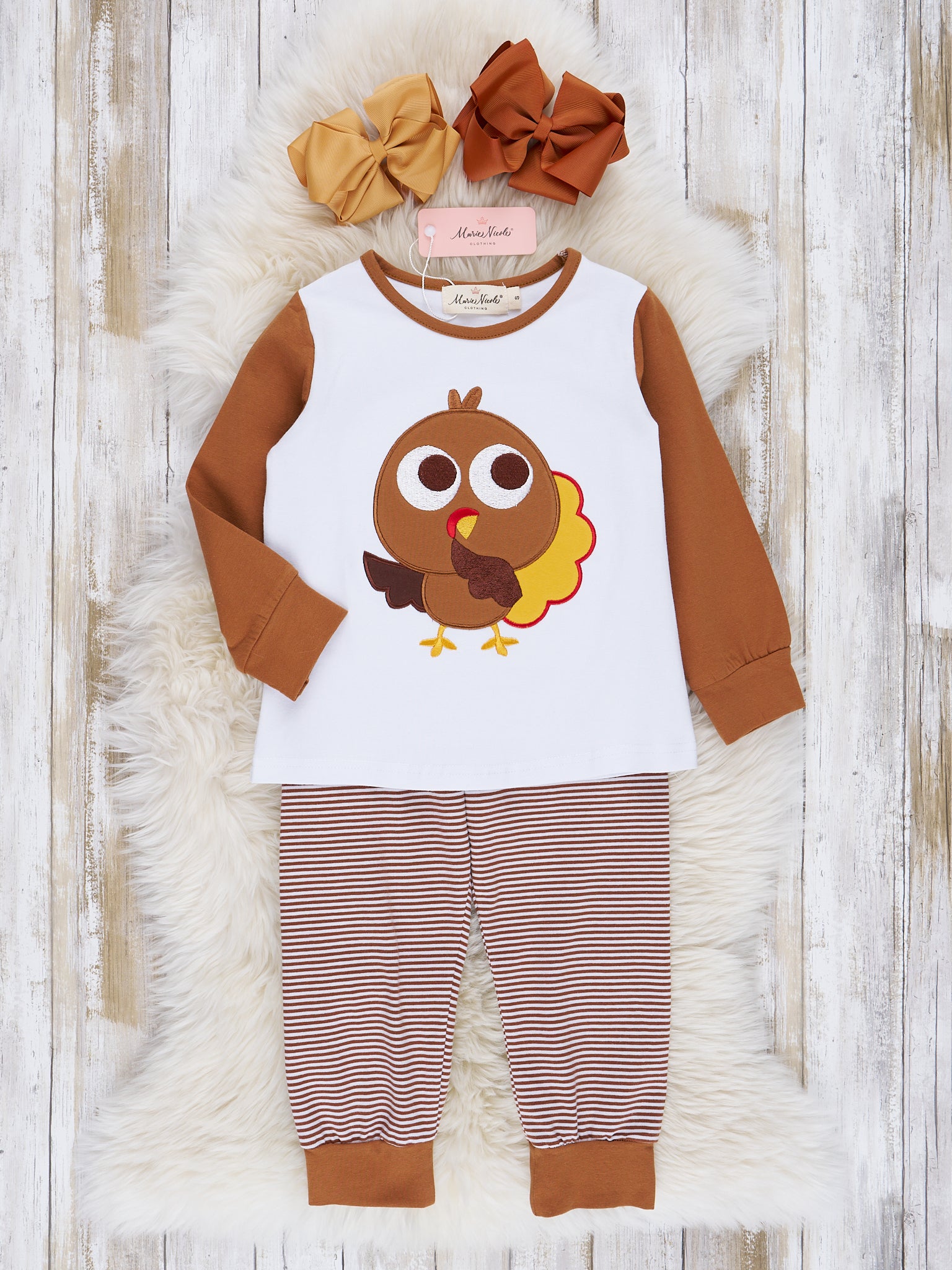 Brown & White Turkey Pajamas - Marie Nicole Clothing