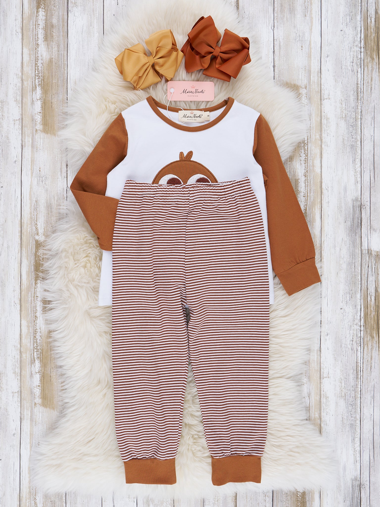 Brown & White Turkey Pajamas - Marie Nicole Clothing