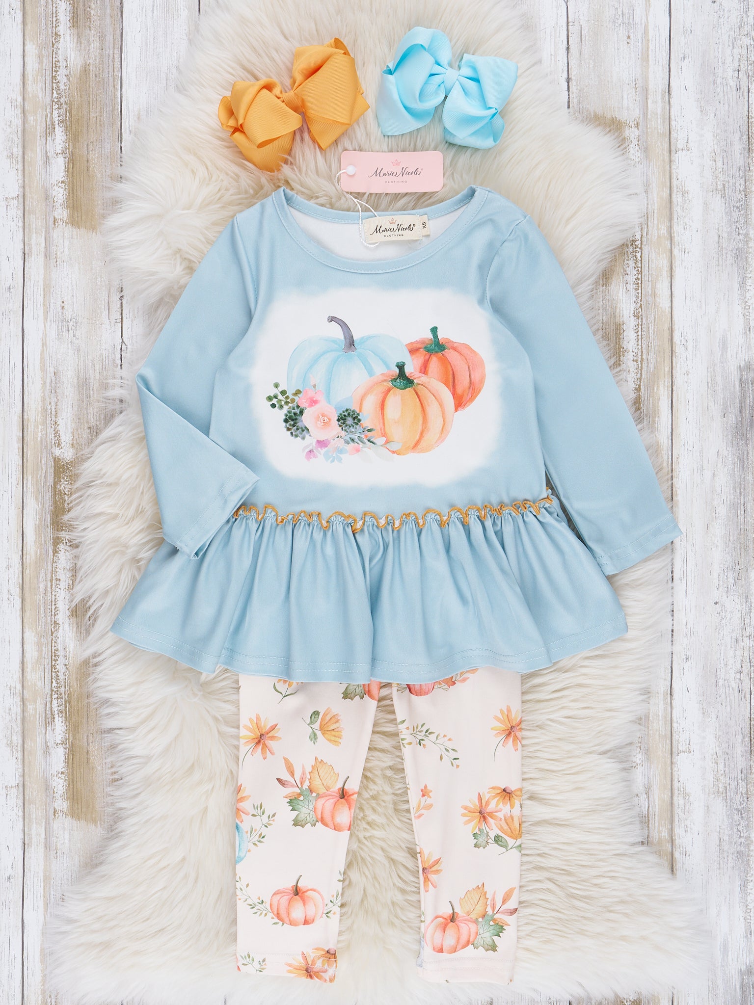 Mint & Peach Pumpkin Garden Ruffle Outfit - Marie Nicole Clothing
