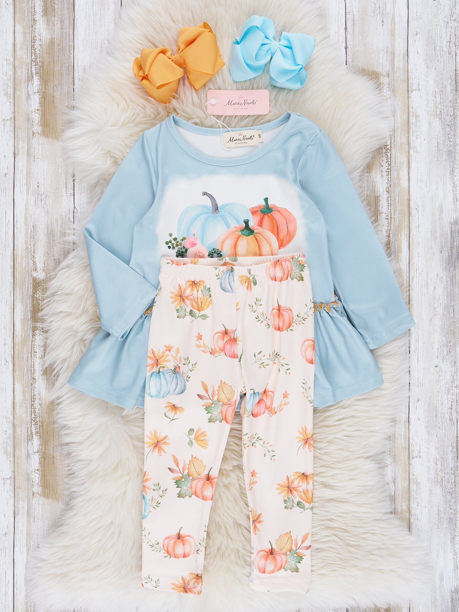 Mint & Peach Pumpkin Garden Ruffle Outfit - Marie Nicole Clothing