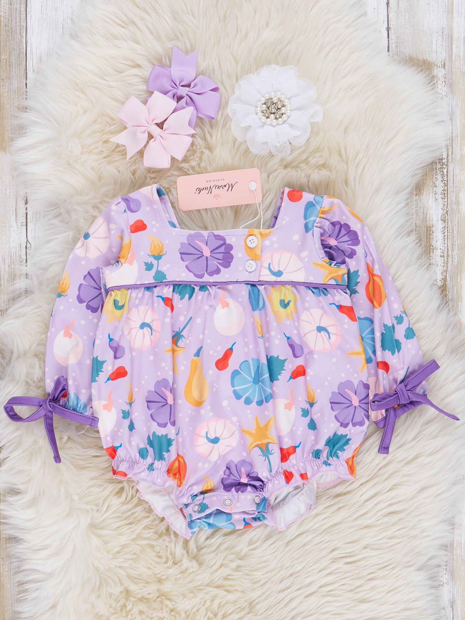 Bow Sleeve Pumpkins Romper - Marie Nicole Clothing