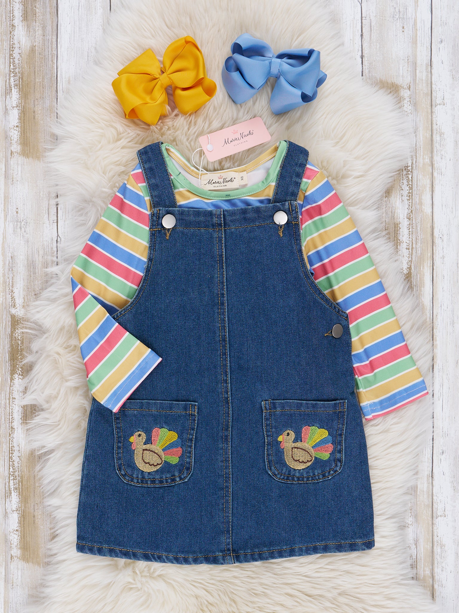 Embroidered Thanksgiving Overall Set - Marie Nicole Clothing