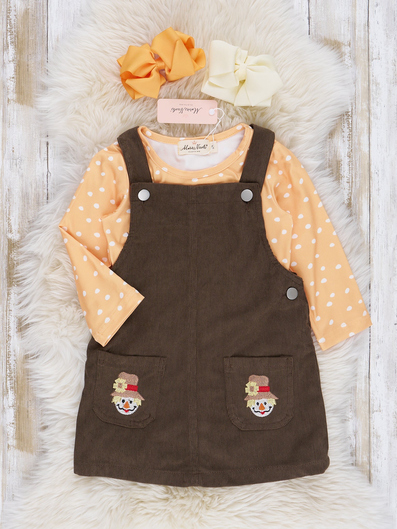 Embroidered Thanksgiving Overall Set - Marie Nicole Clothing
