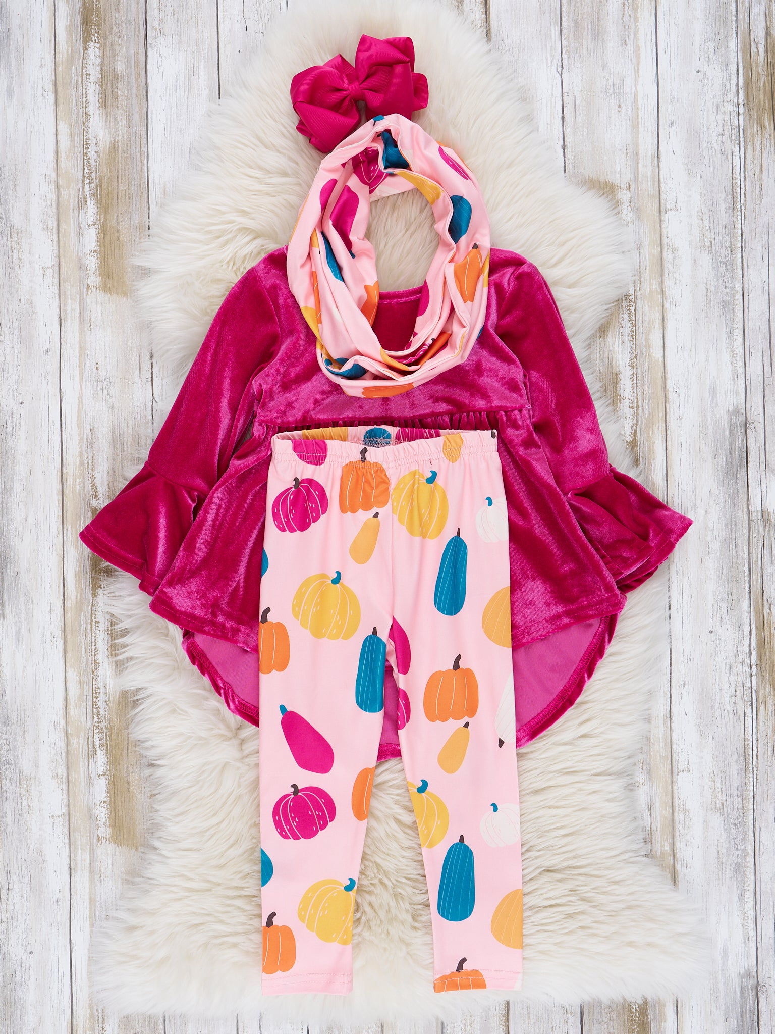 Magenta & Blush Velvet Pumpkin Outfit w/ Scarf - Marie Nicole Clothing