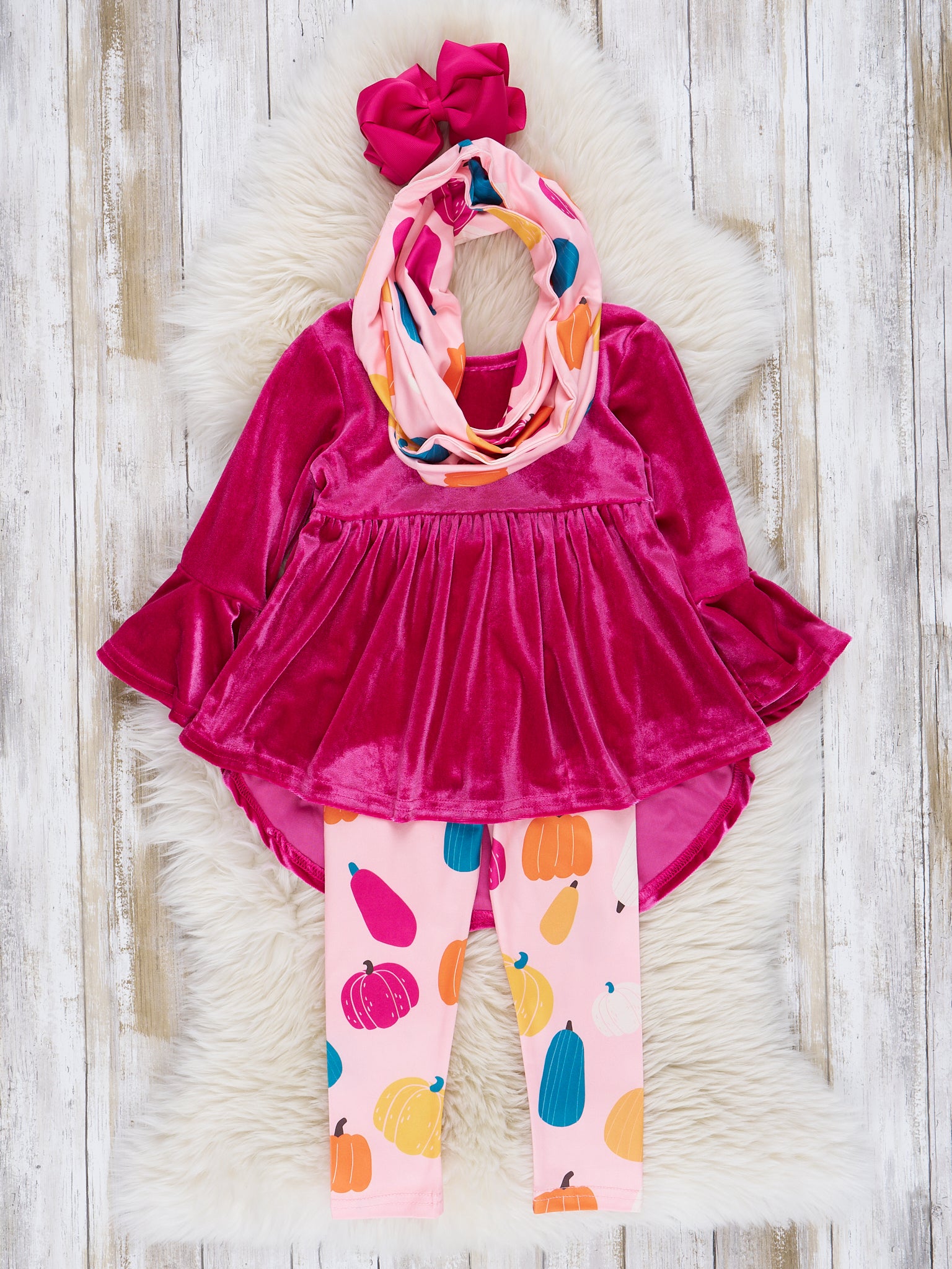 Magenta & Blush Velvet Pumpkin Outfit w/ Scarf - Marie Nicole Clothing