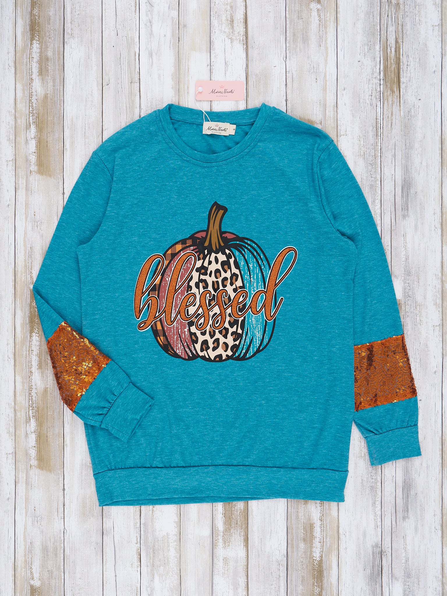 Mom & Me Turquoise "Blessed" Crew Neck - Marie Nicole Clothing