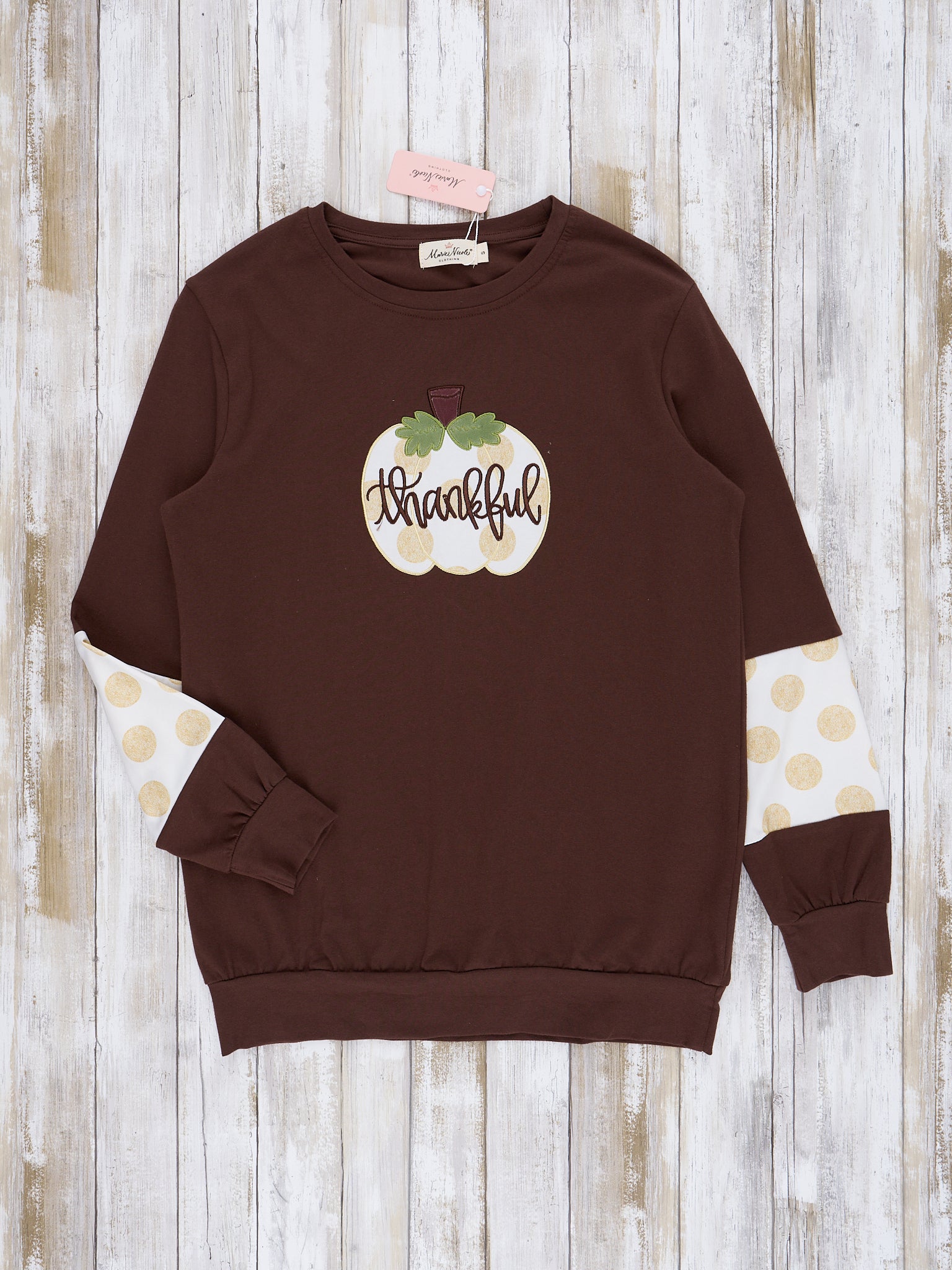 Mom & Me Brown & Gold Dots Thankful Crew Neck - Marie Nicole Clothing