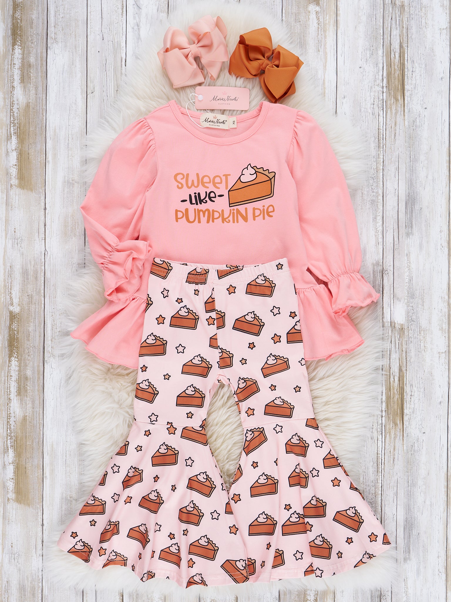 Sweet Pumpkin Pie Ruffle Bell Bottom Outfit - Marie Nicole Clothing