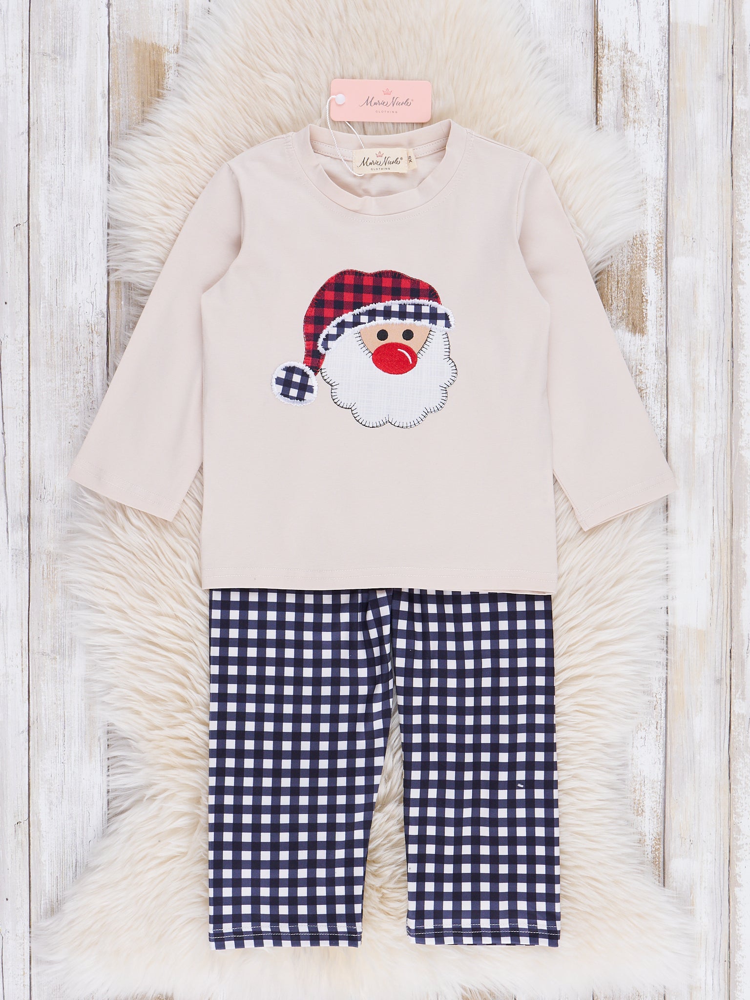 Tan & Black Gingham Santa Outfit - Marie Nicole Clothing