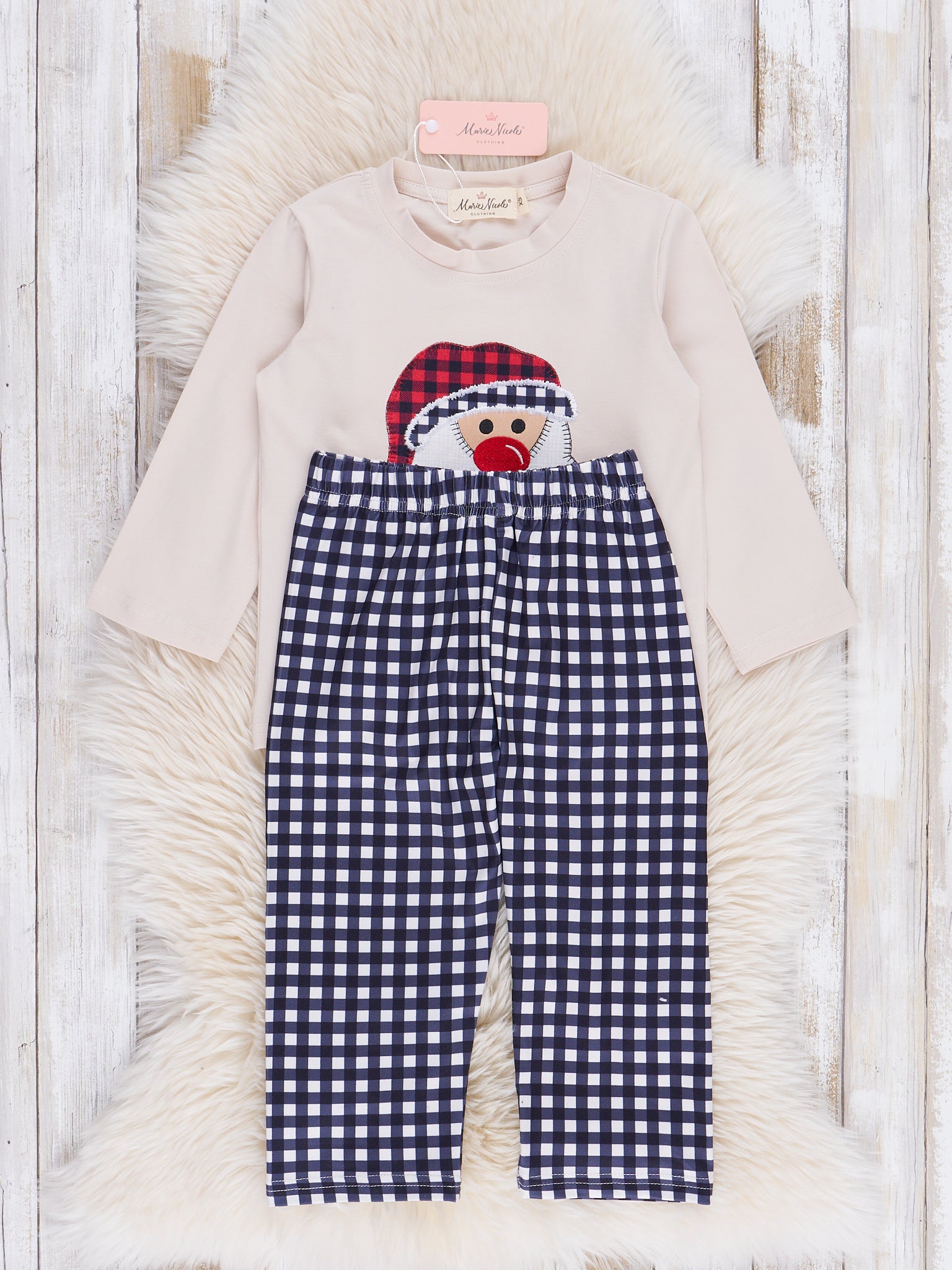 Tan & Black Gingham Santa Outfit - Marie Nicole Clothing