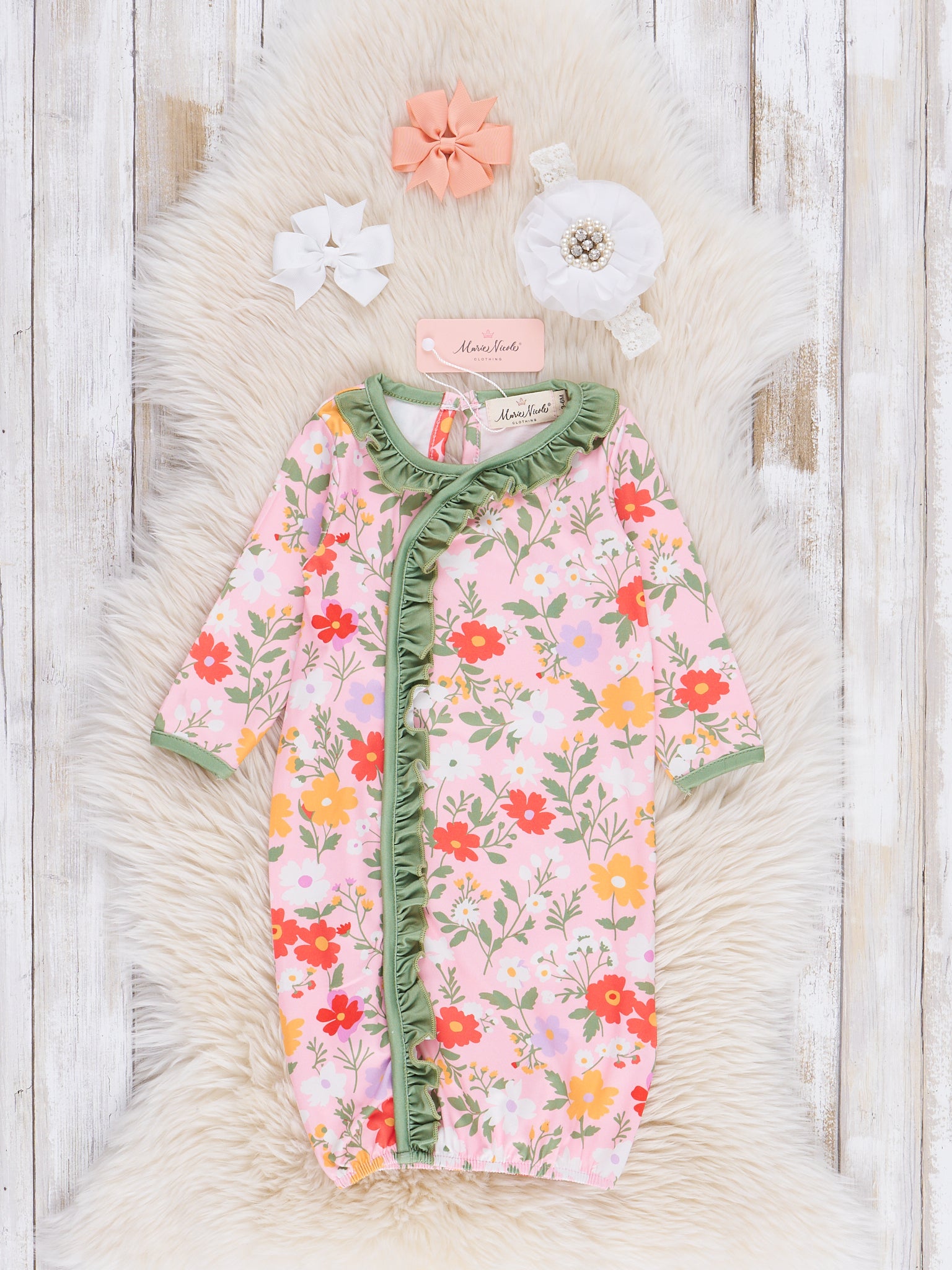 Wild Gardenias Ruffle Sleep Gown - Marie Nicole Clothing