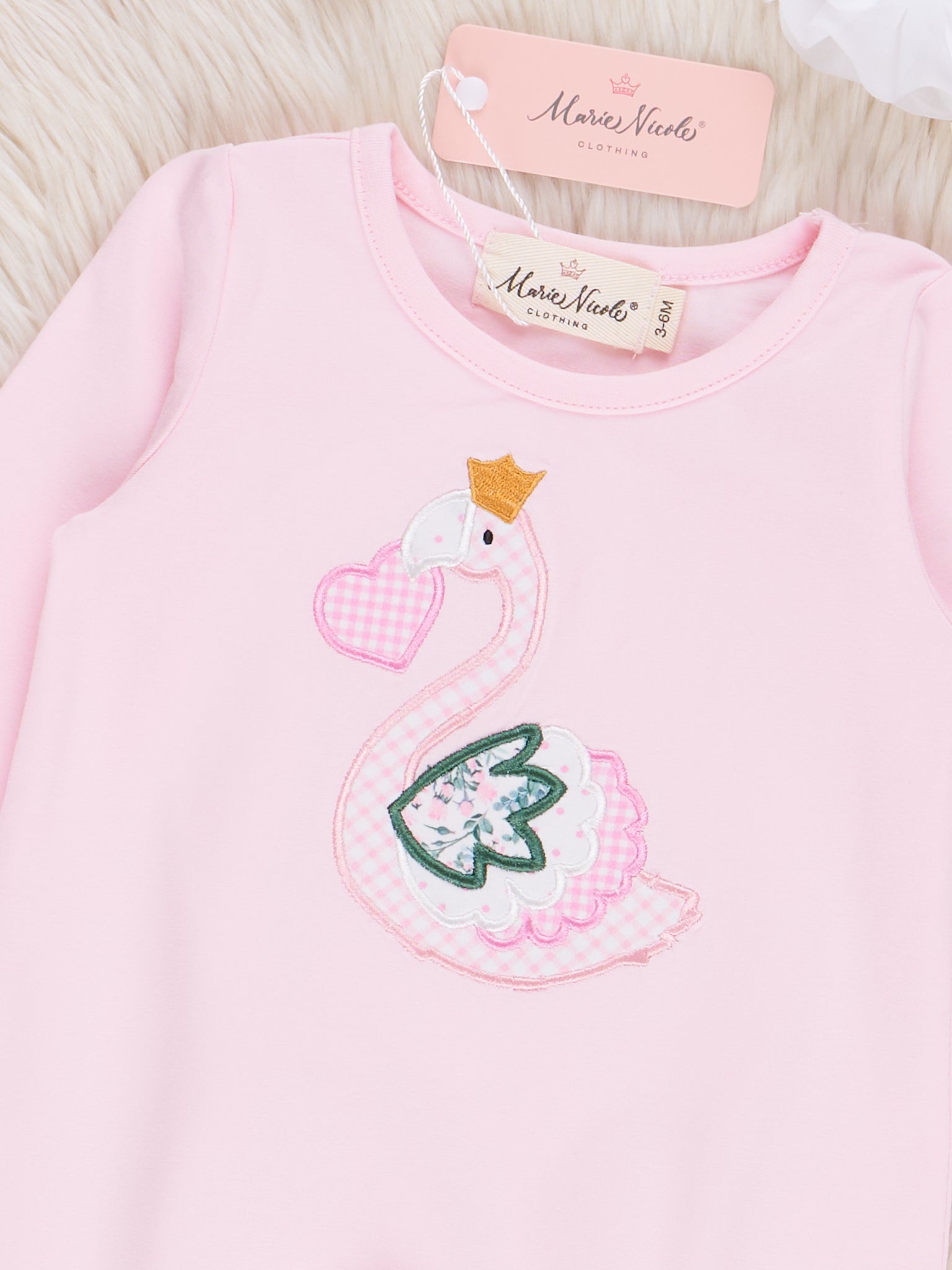 Pink Embroidered Heart Swan Ruffle Romper - Marie Nicole Clothing