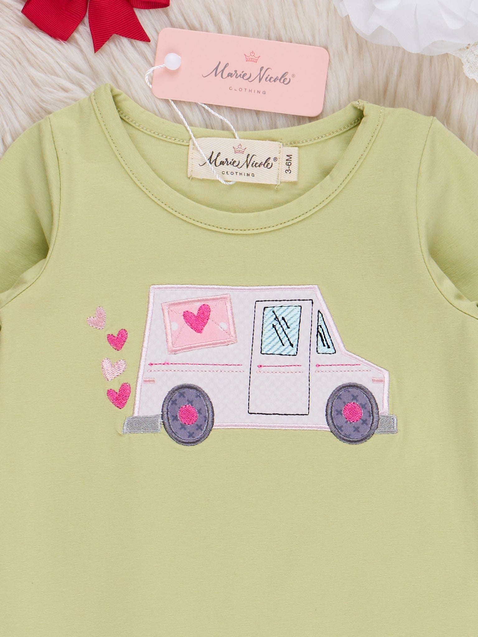 Lime Embroidered Love Mail Ruffle Romper - Marie Nicole Clothing