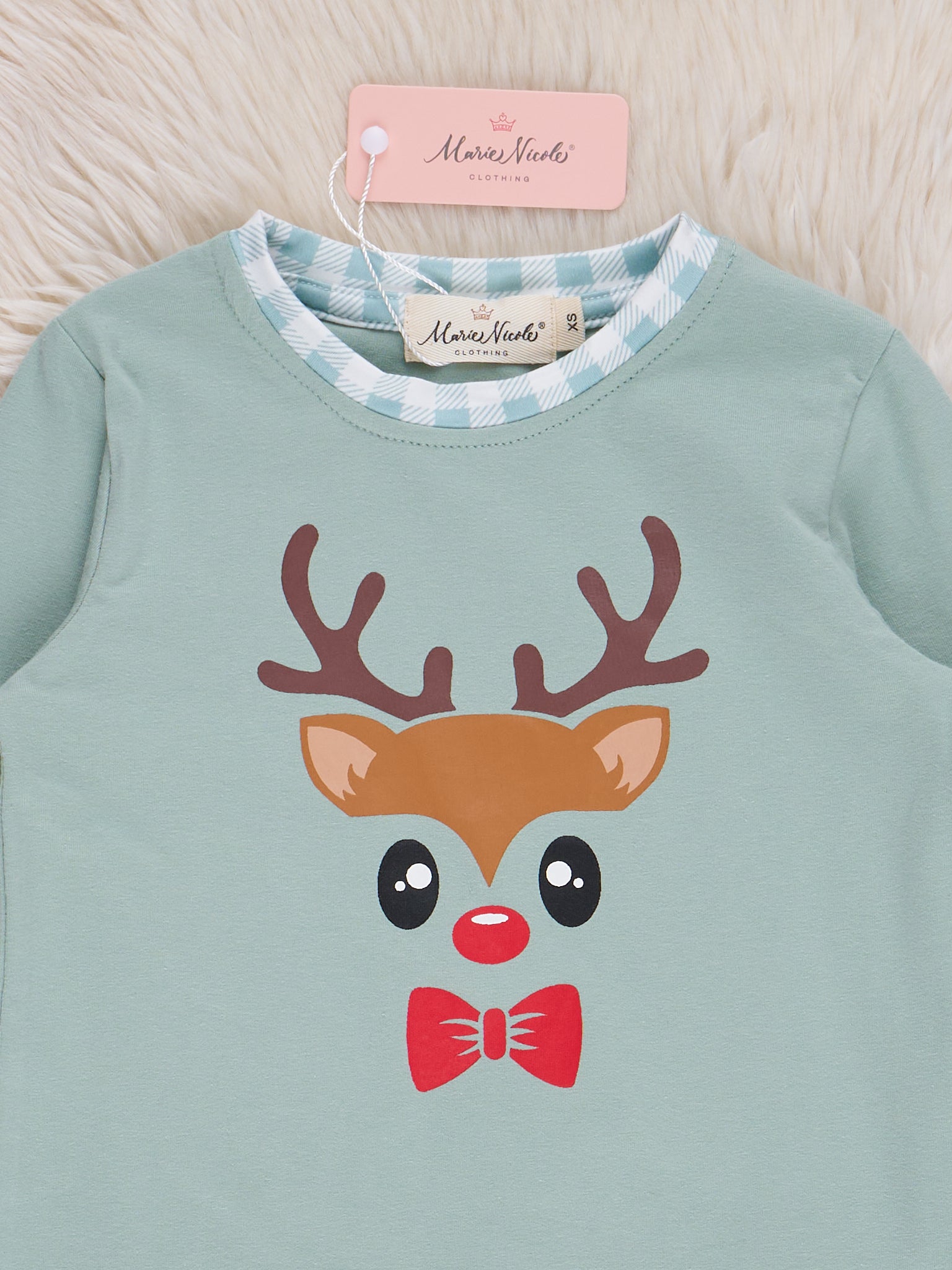 Mint Gingham Reindeer Shirt - Marie Nicole Clothing