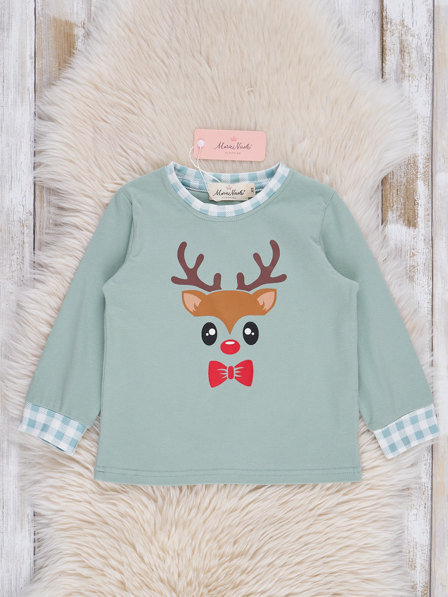 Mint Gingham Reindeer Shirt - Marie Nicole Clothing