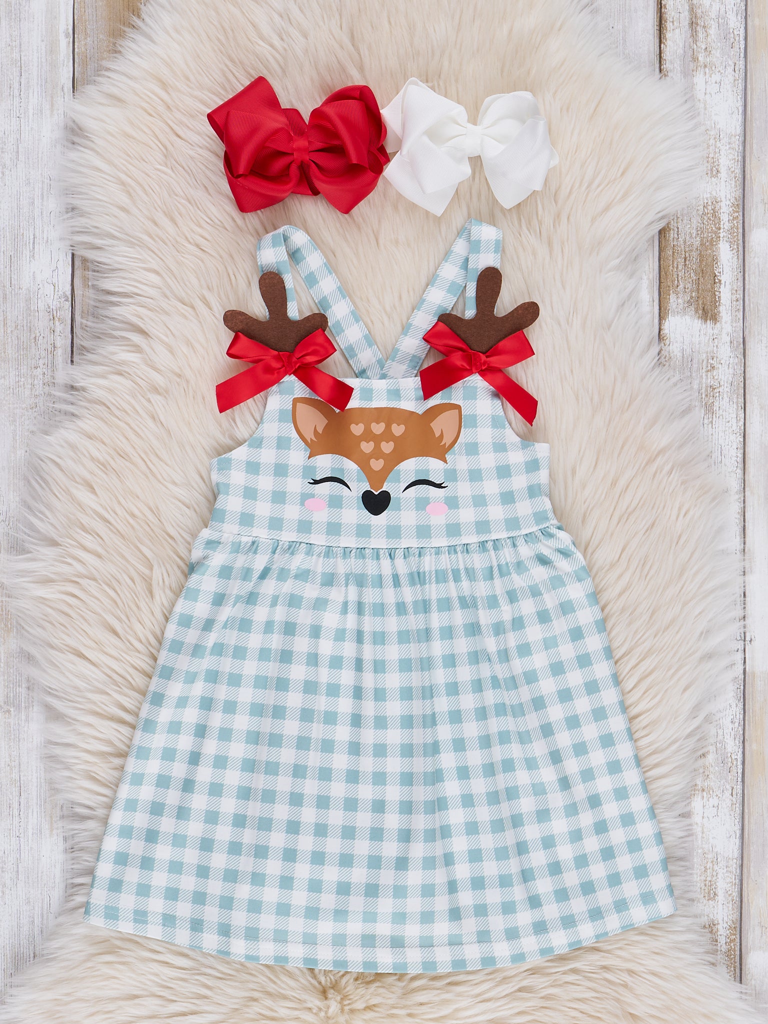 Mint Gingham Reindeer Skirtall Set - Marie Nicole Clothing