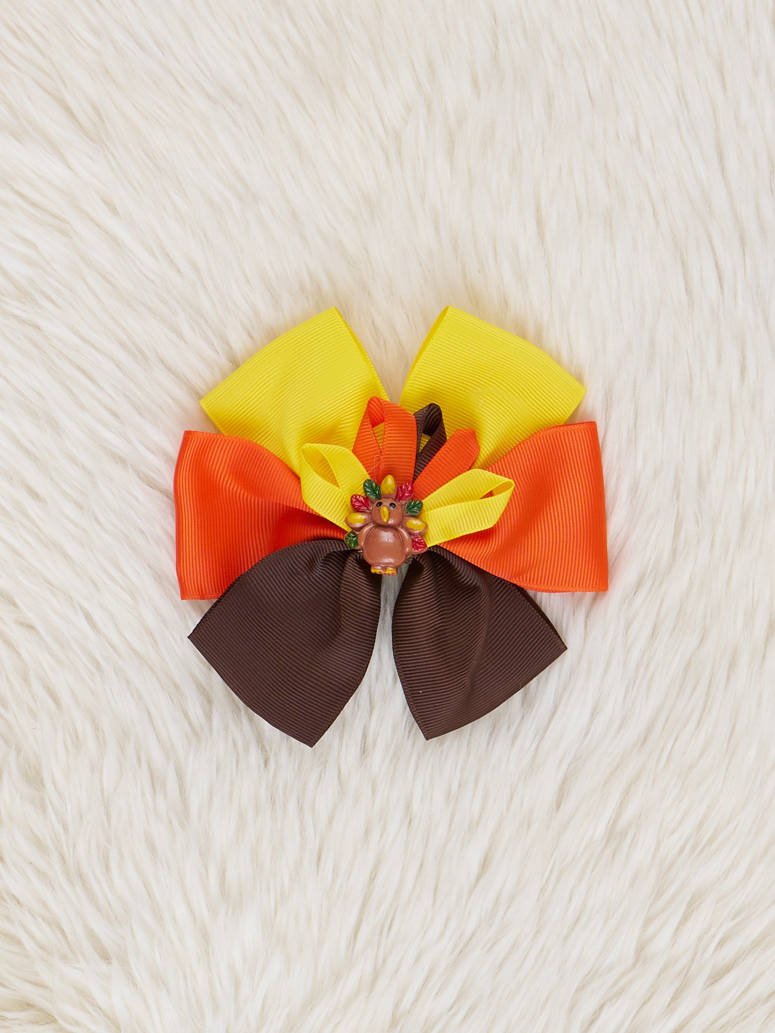 Yellow & Orange Turkey Ribbon Bow - Marie Nicole Clothing